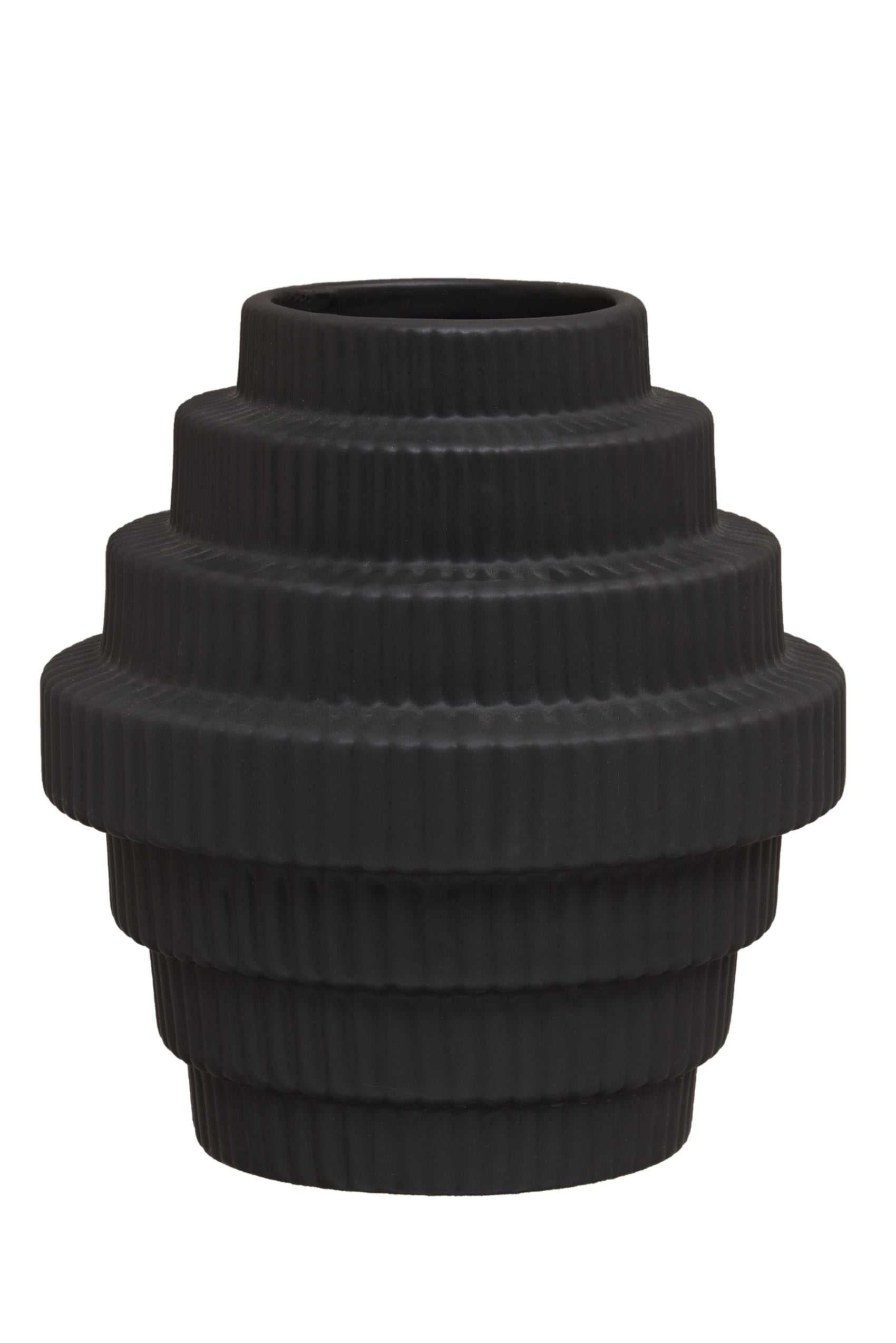 Kuda Matt Black Ceramic Ridged Vase | Small