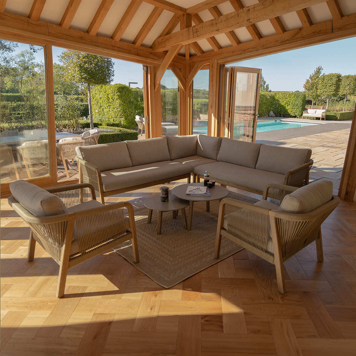 New Martinique Corner Sofa Set & Armchair Set of 2 - Light Brown