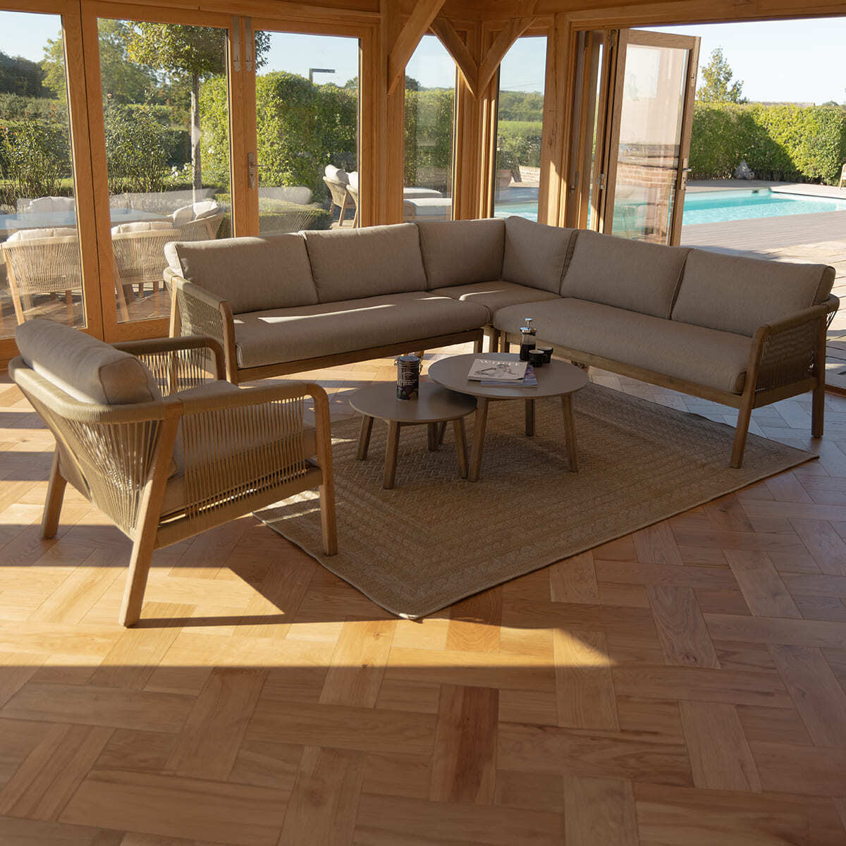 New Martinique Corner Sofa Set & Armchair - Light Brown