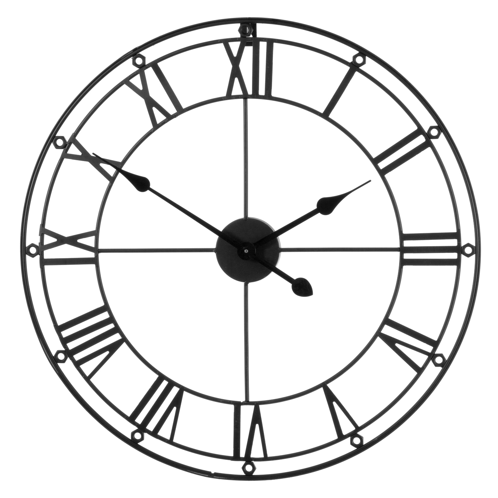 Jenson Matt Black Metal Skeleton Roma Numeral Wall Clock