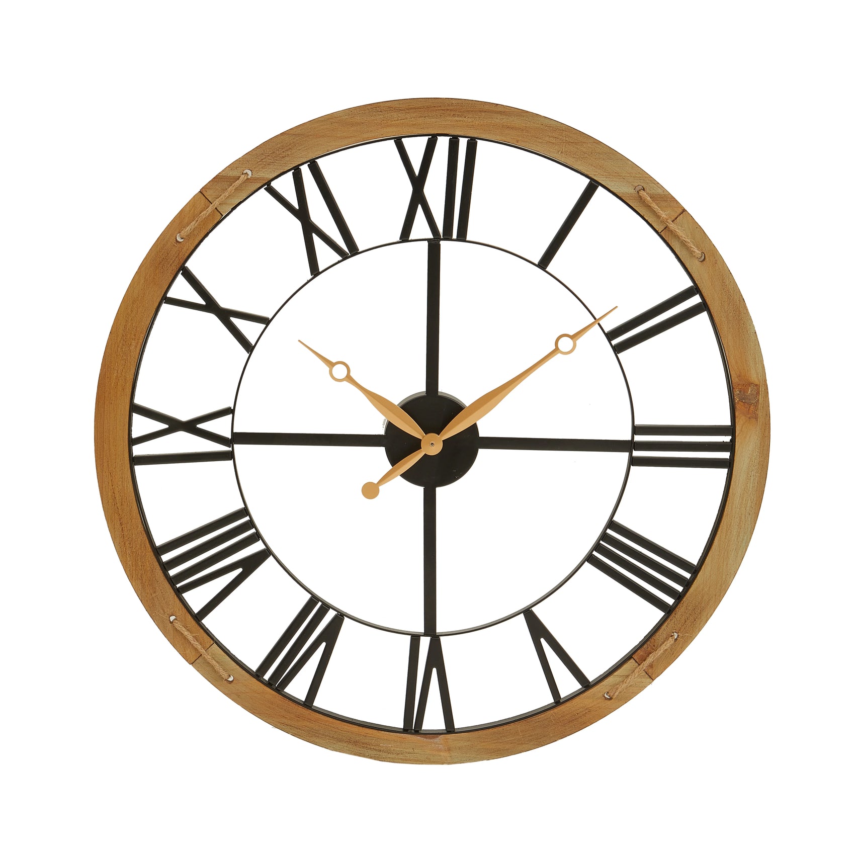 Esme Natural Wood & Black Skeleton Roman Numeral Wall Clock