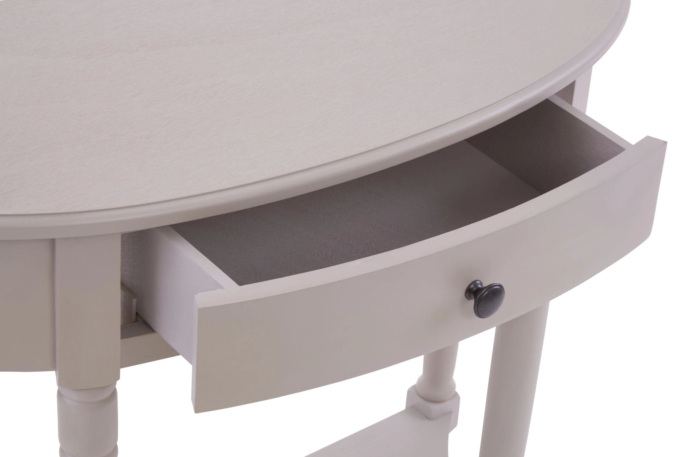 Chelsea Grey Putty Half Moon Wood 1 Drawer Console Table