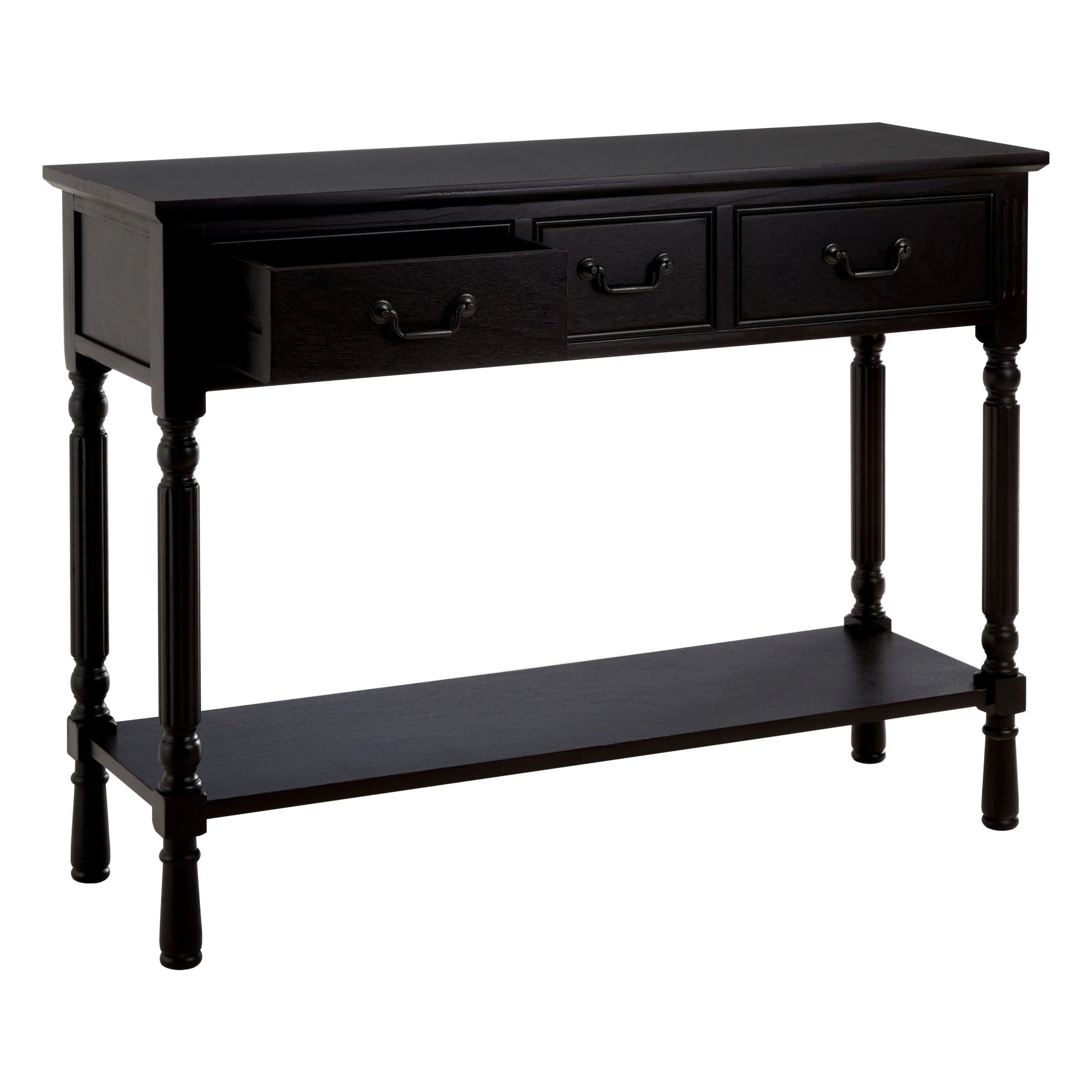 Chelsea Vintage Black Wood 3 Drawer Console Table