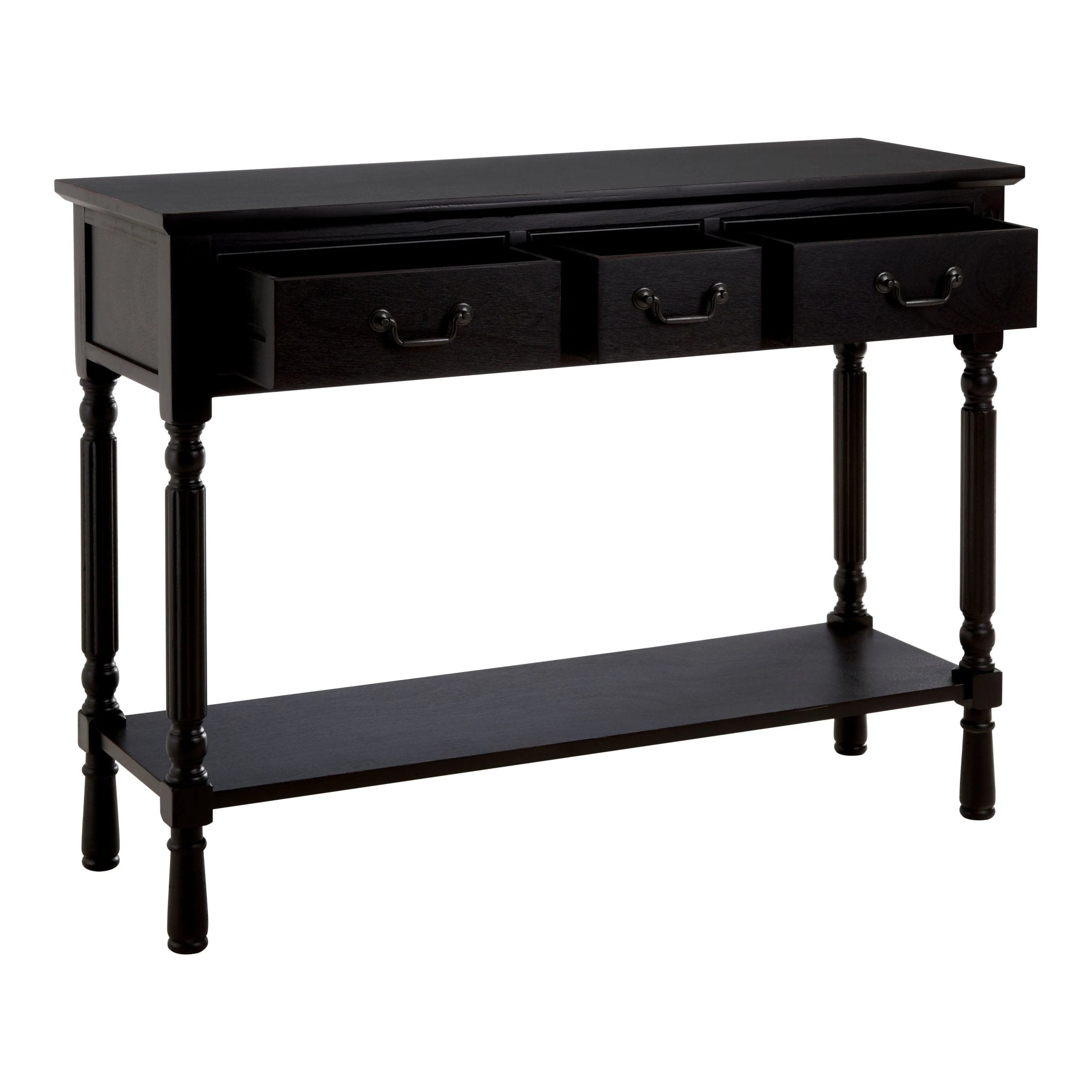 Chelsea Vintage Black Wood 3 Drawer Console Table