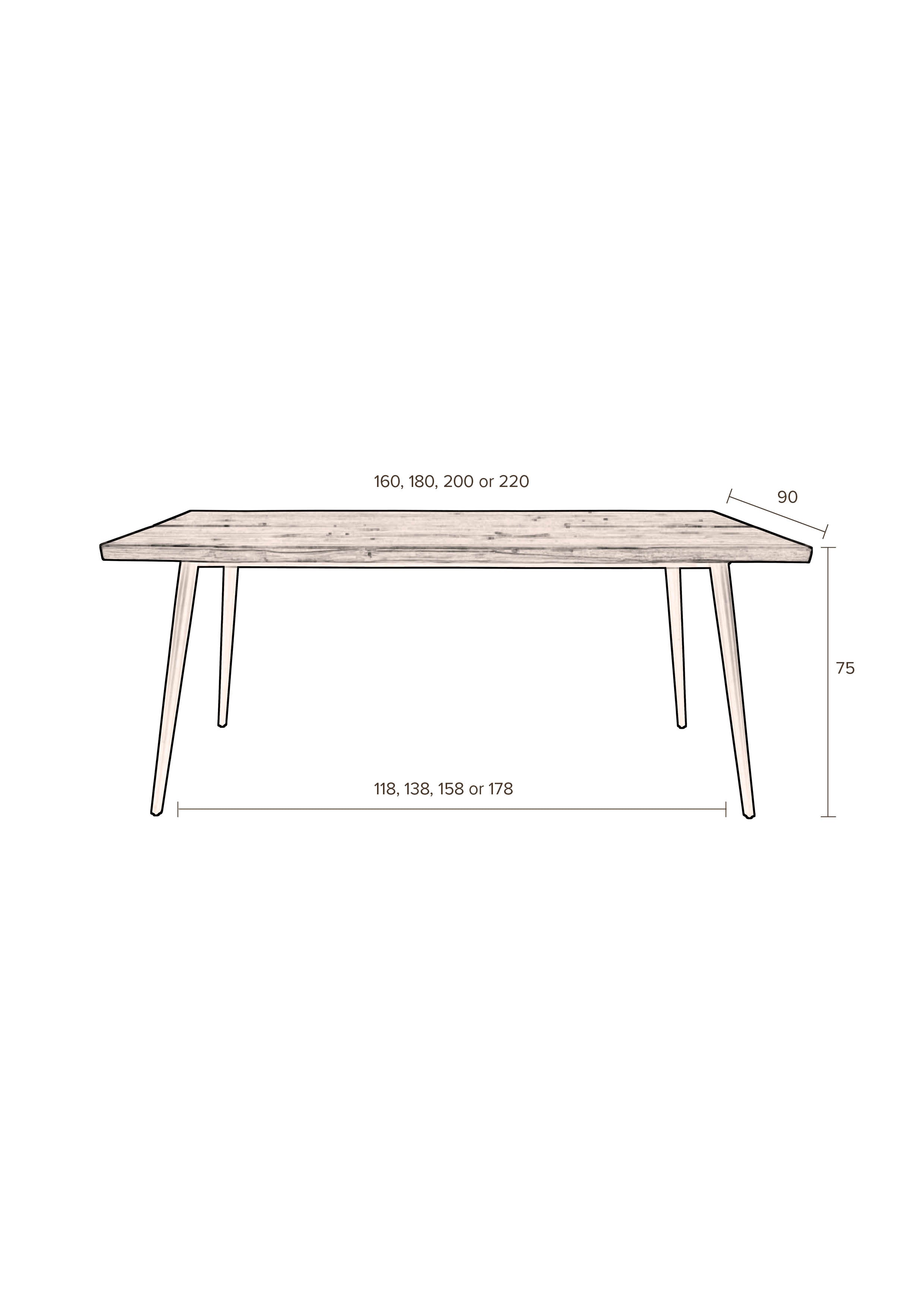 Dutchbone Alagon Walnut Brown Wood Dining Table 220cm
