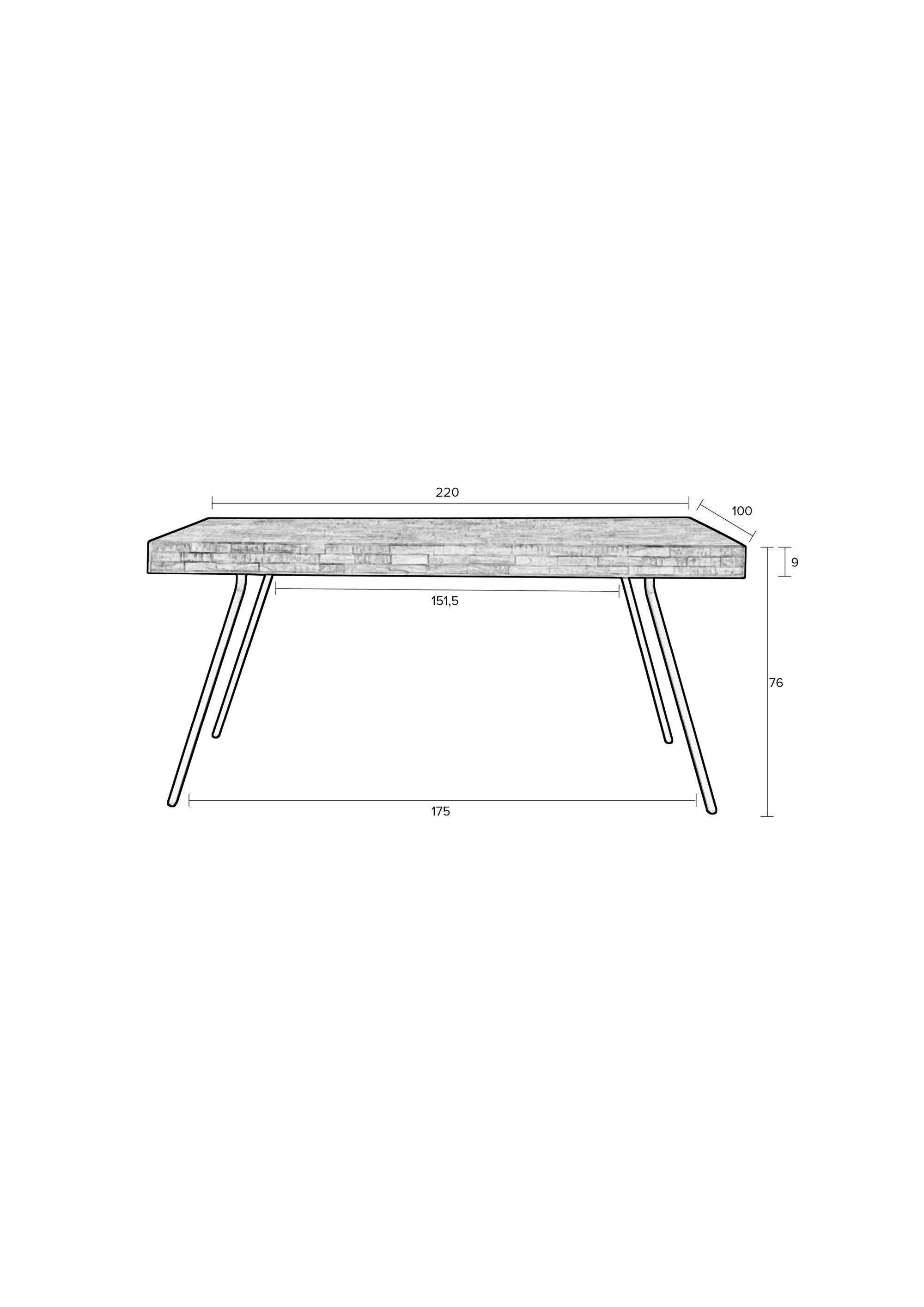 Suri Natural Teak Wood Rectangle Dining Table 220cm