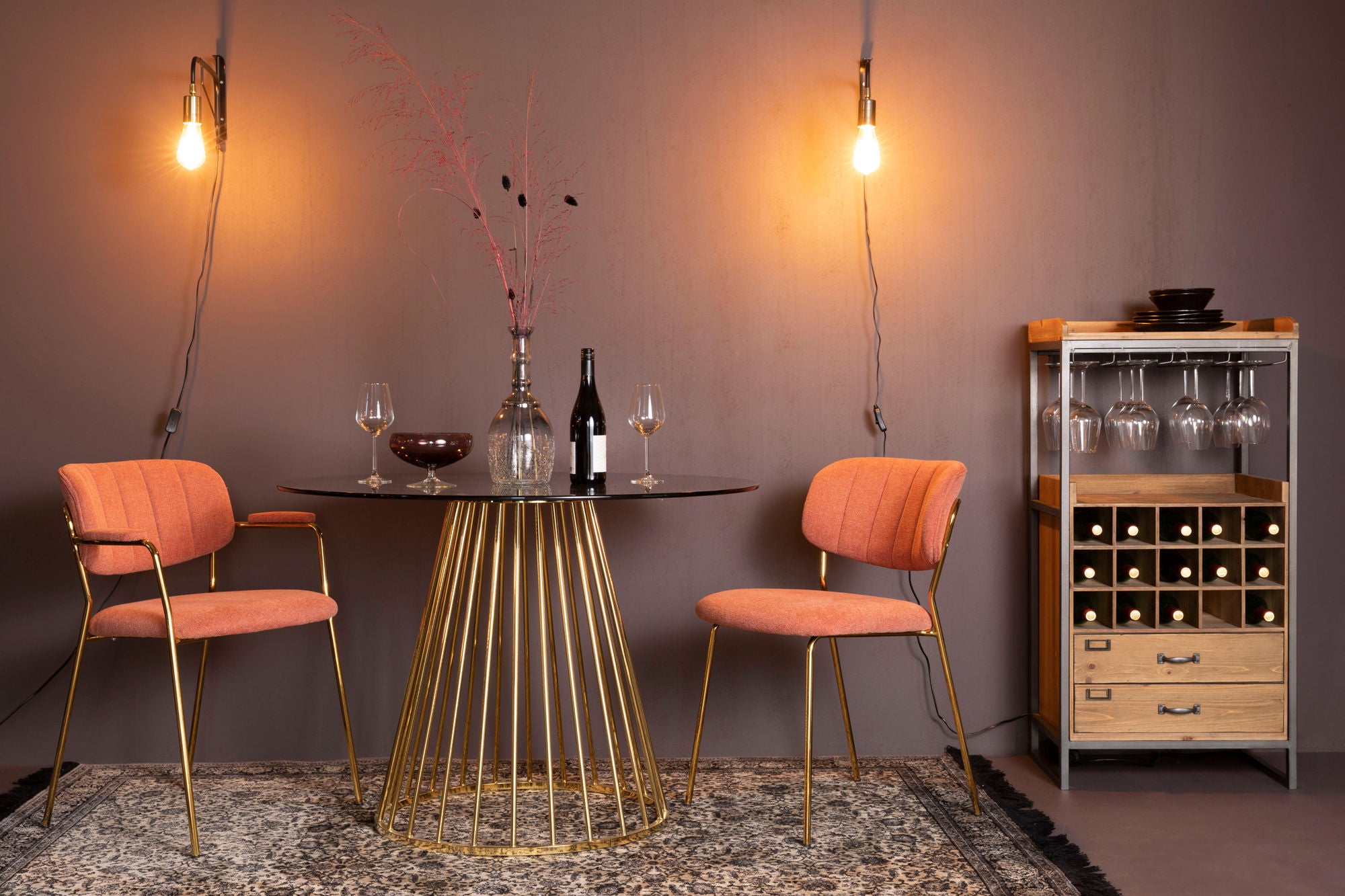 Floris Gold & Smoked Glass Round Dining Table