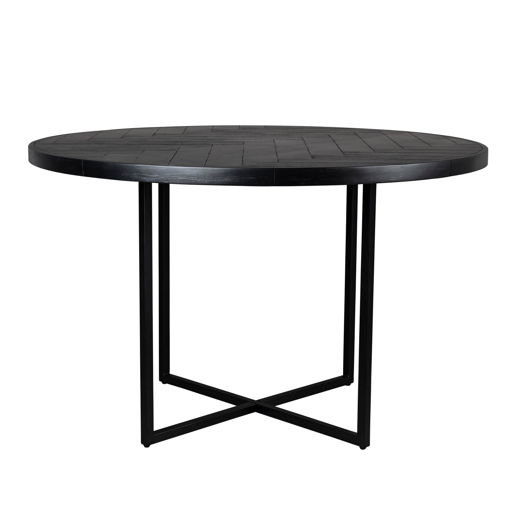 Dutchbone Class Herringbone Black Oak Wood Round Dining Table