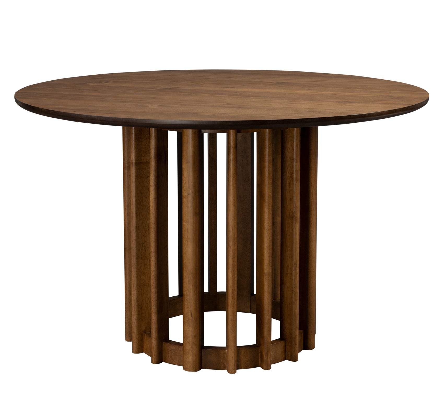 Dutchbone Barlet Walnut Brown Oak Wood Slatted Round Dining Table