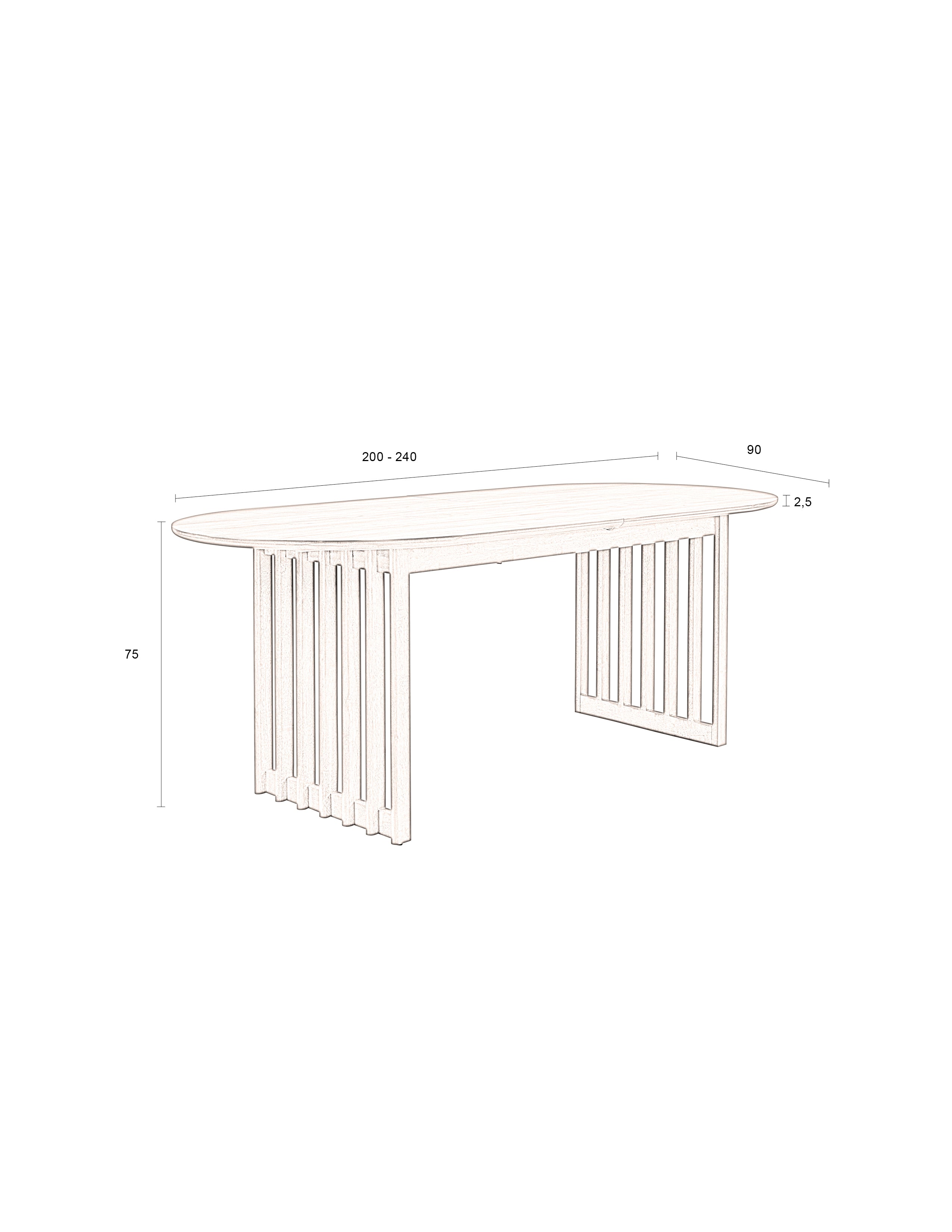 Dutchbone Barlet Natural Oak Wood Slatted Extending Dining Table
