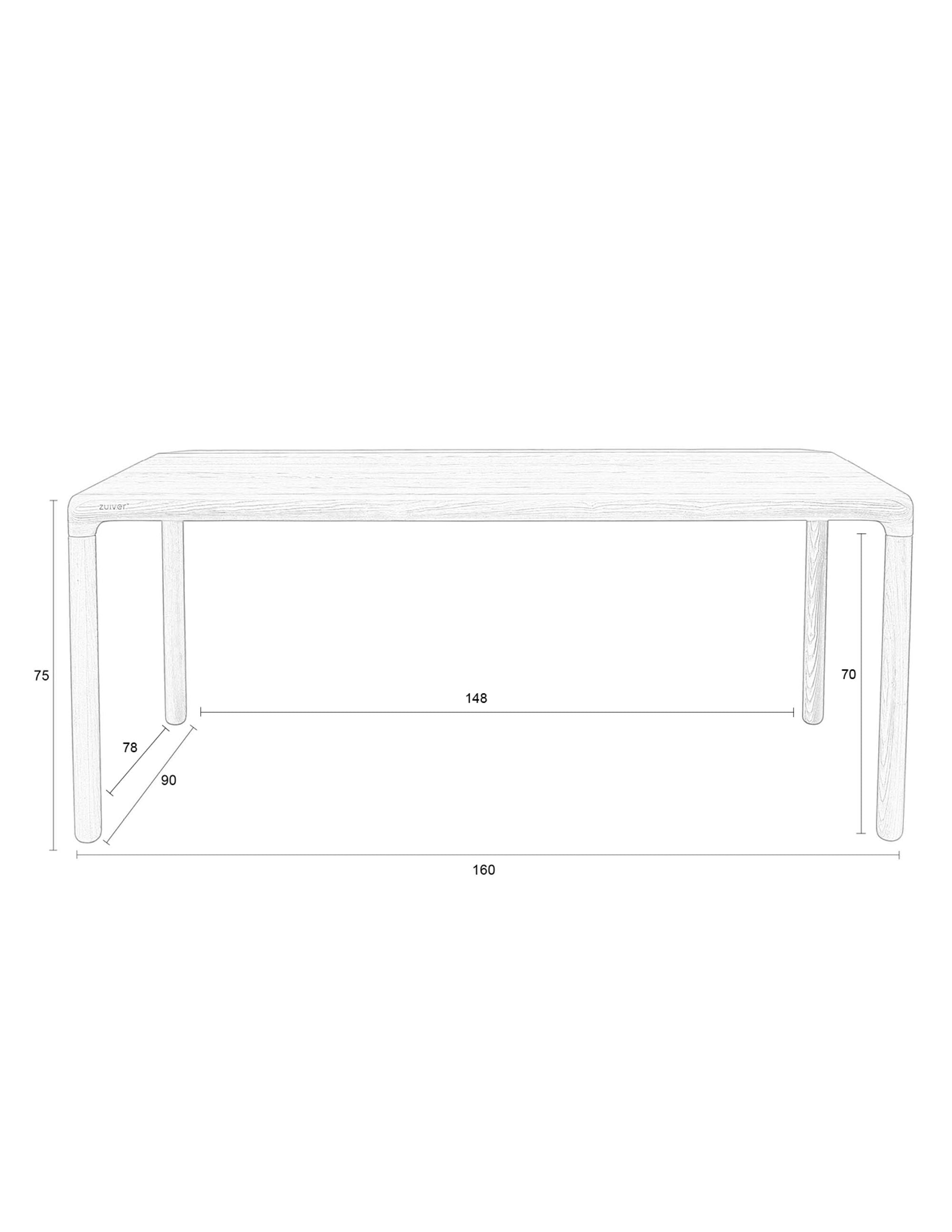 Zuiver Storm Natural Oak Wood Rectangle Dining Table 160cm