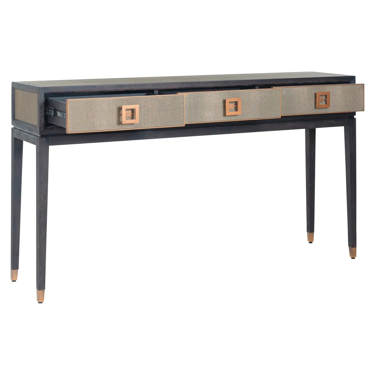 Richmond Interiors Bloomville Grey Shagreen & Black Oak Wood Console Table