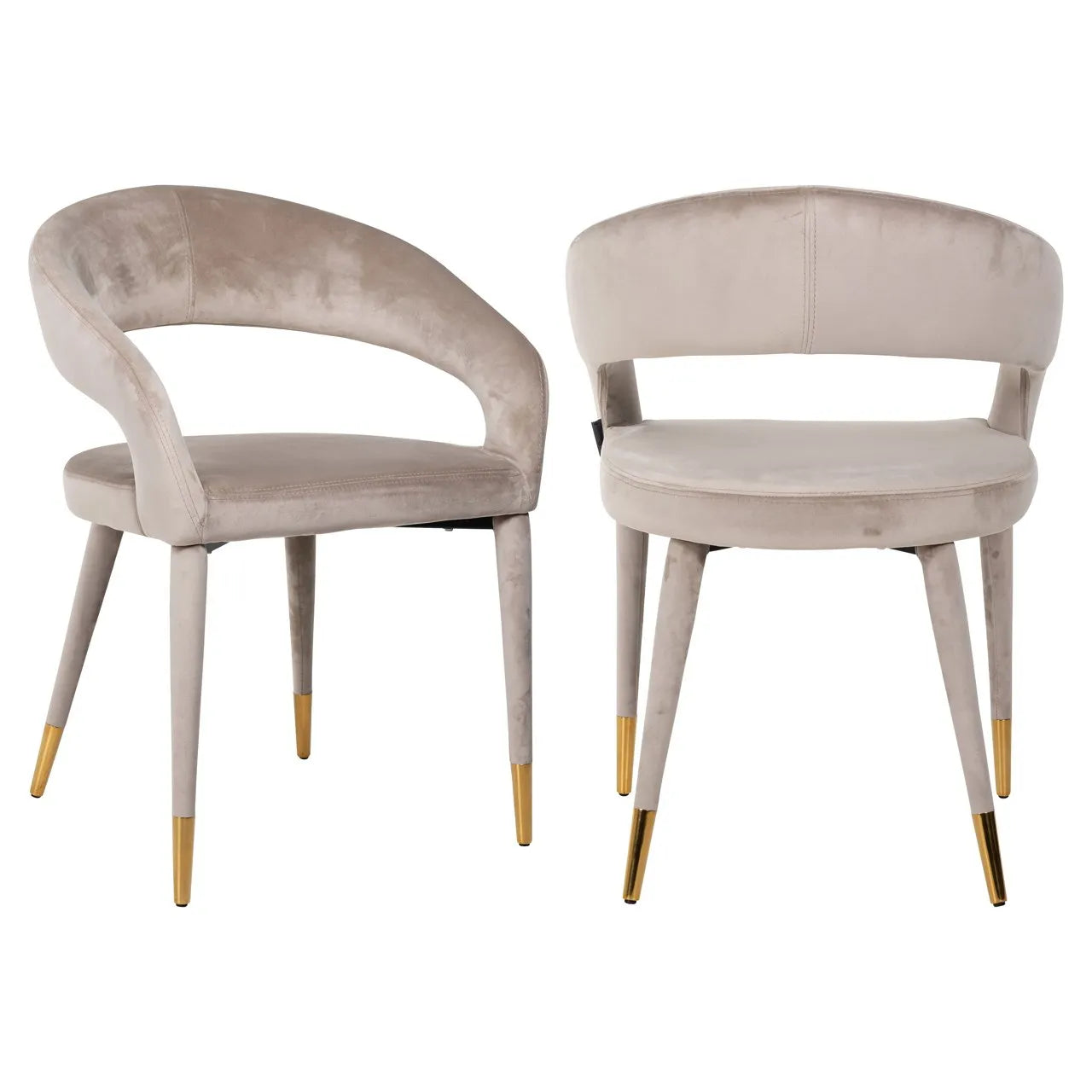 Richmond Interiors Ava Taupe Khaki Velvet Gold Tips Dining Chair