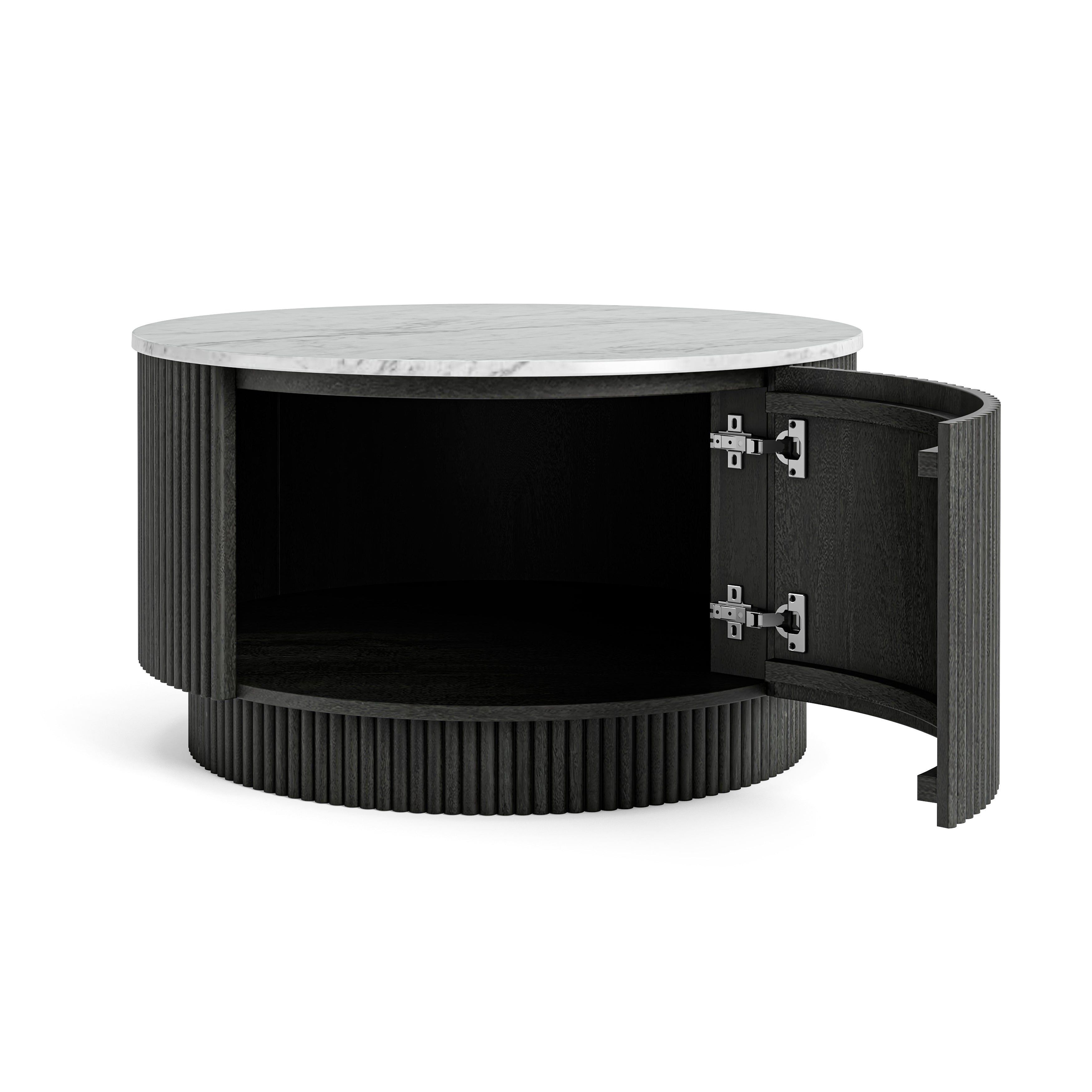 Hudson Black Ribbed Mango Wood & White Marble Round Coffee Table