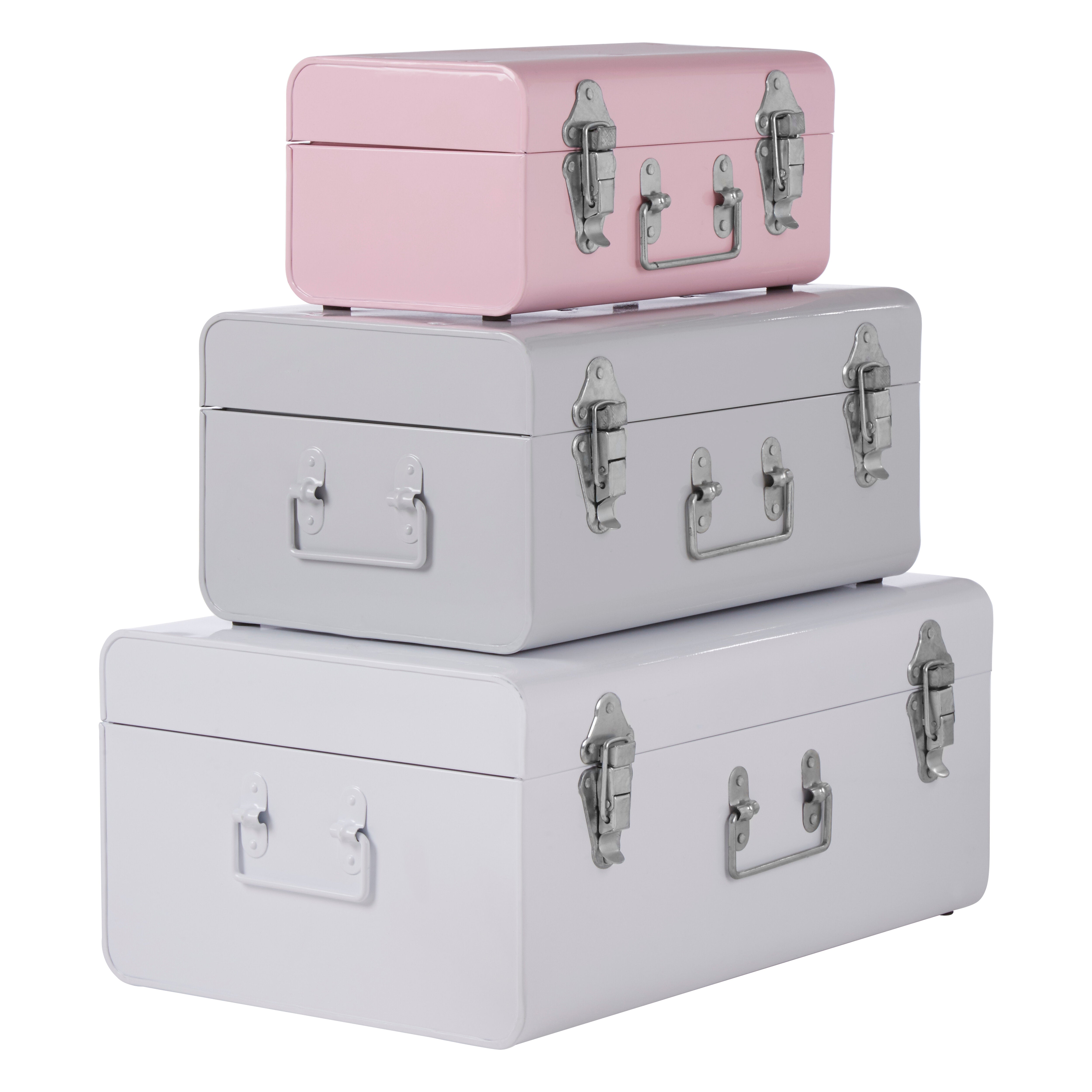 Set of 3 Kempton Assorted Pink & Grey Storage Trunks