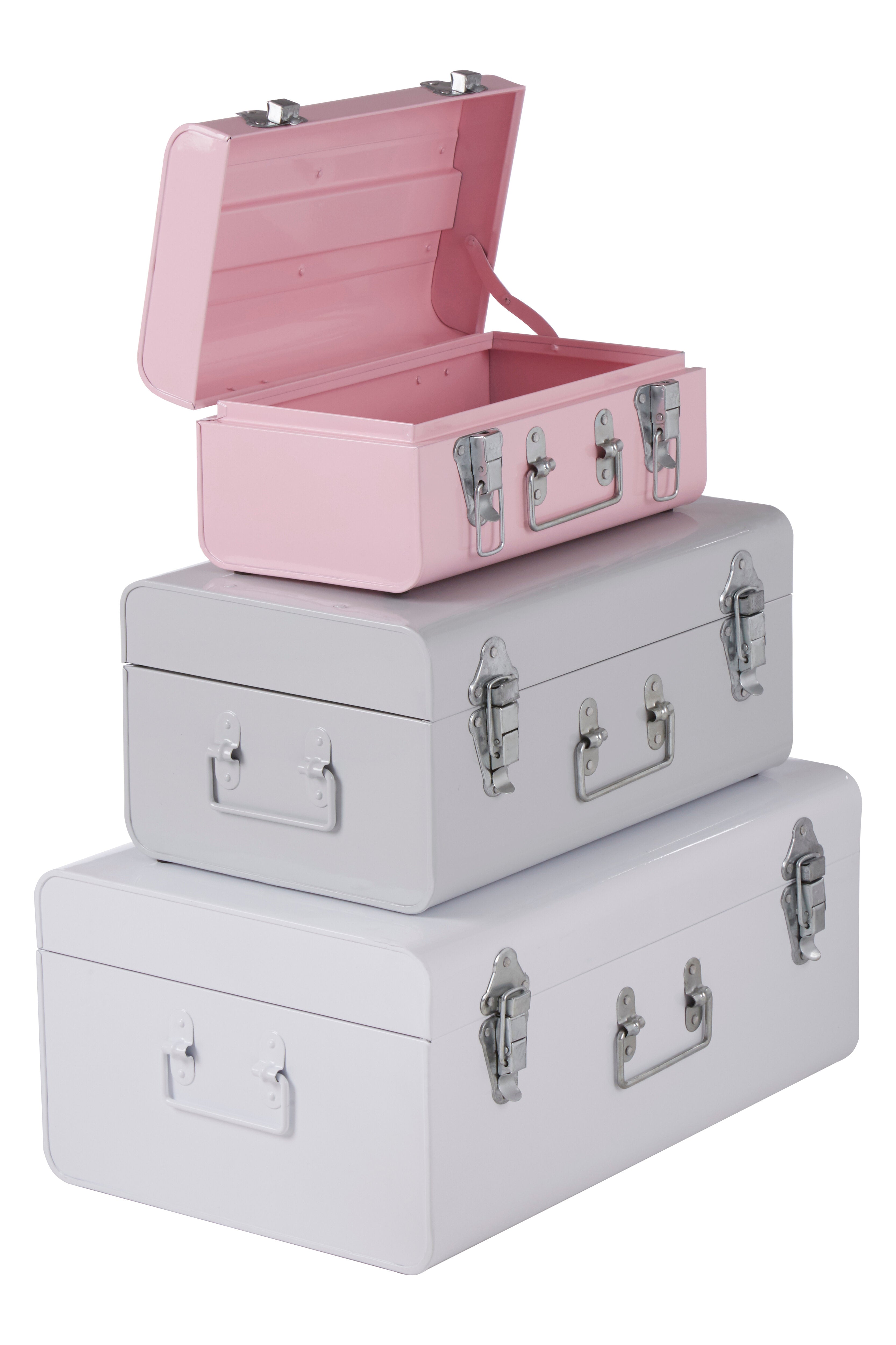Set of 3 Kempton Assorted Pink & Grey Storage Trunks