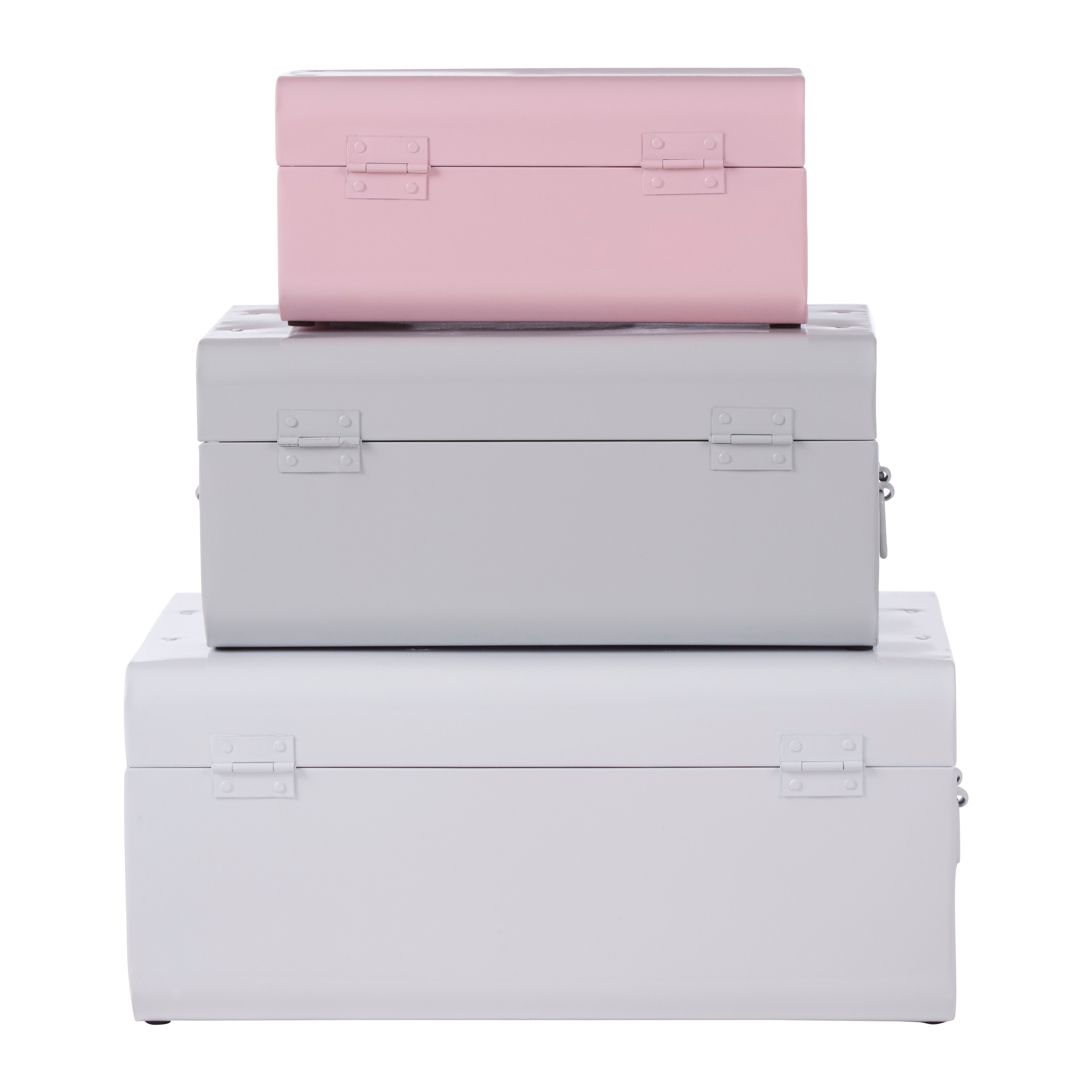 Set of 3 Kempton Assorted Pink & Grey Storage Trunks