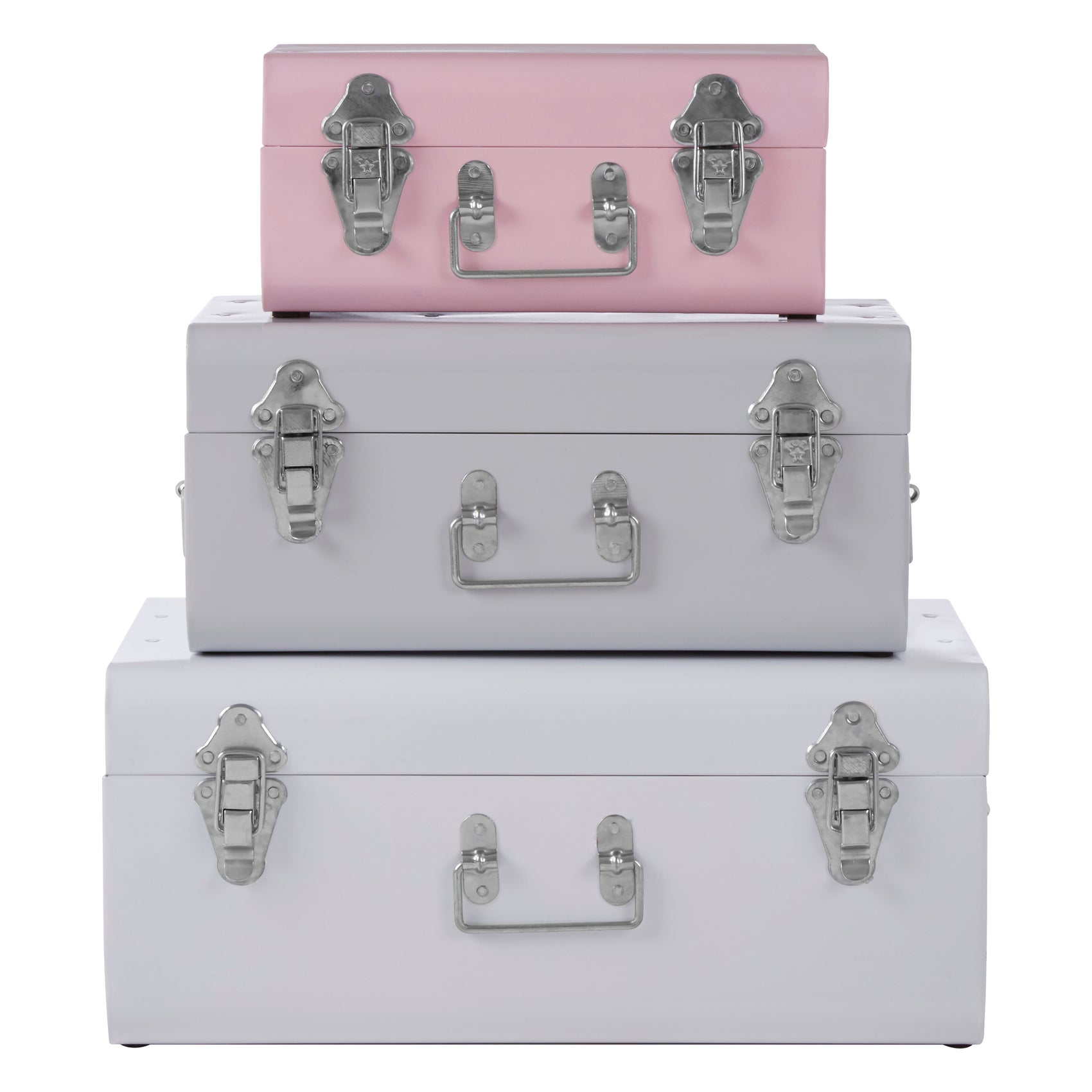 Set of 3 Kempton Assorted Pink & Grey Storage Trunks