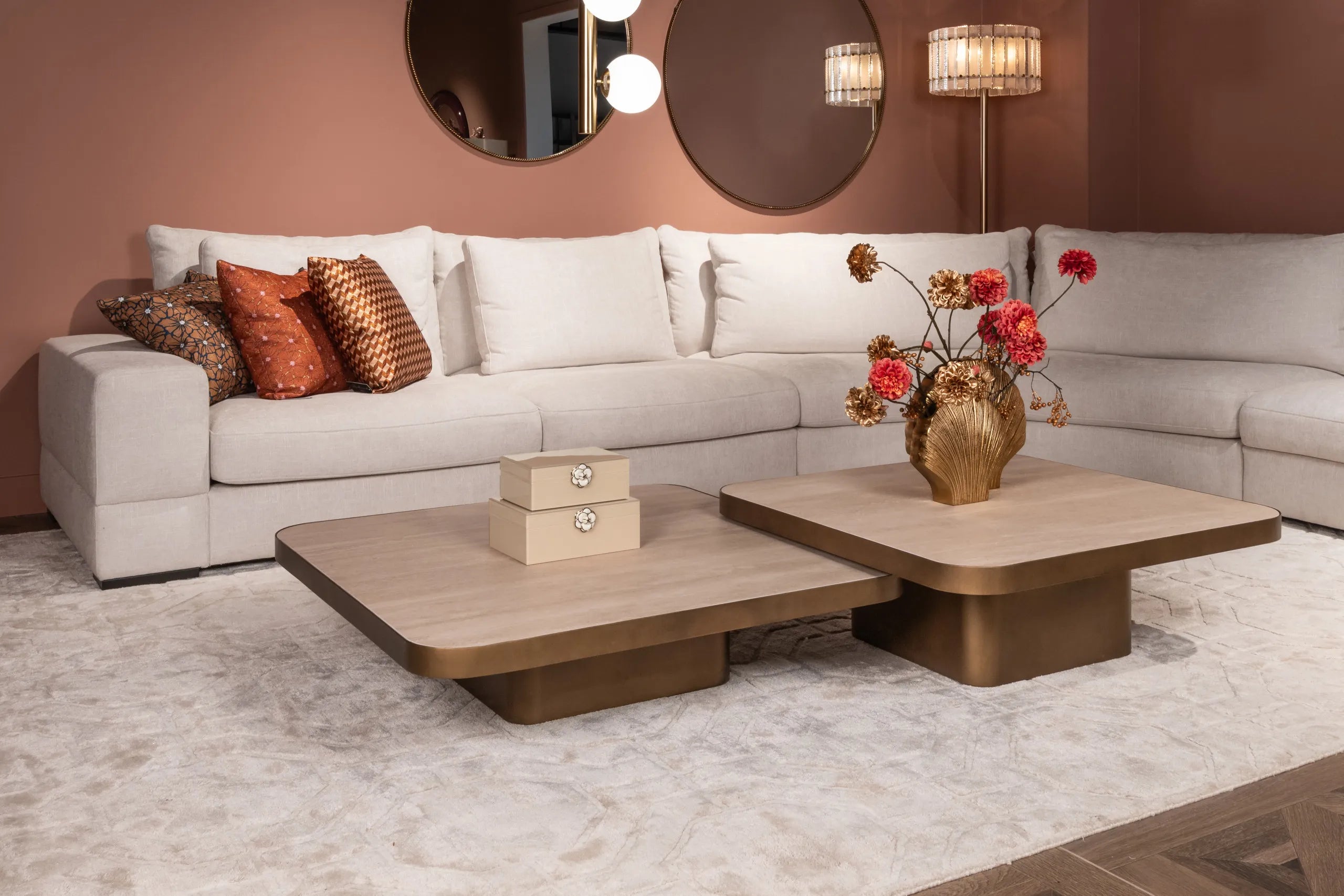 Richmond Interiors Claridge Travertine & Gold Square Coffee Table 70cm