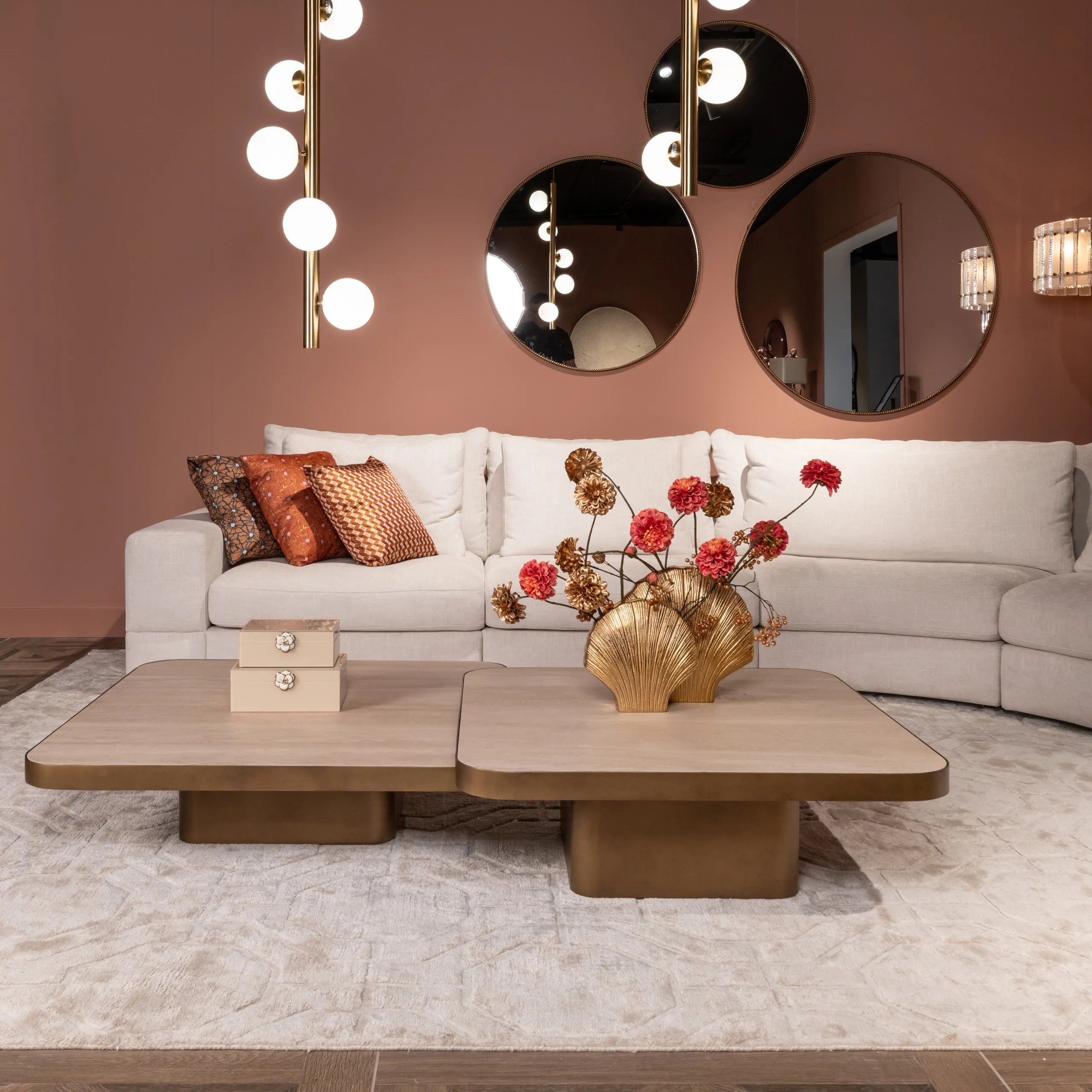 Richmond Interiors Claridge Travertine & Gold Square Coffee Table 70cm