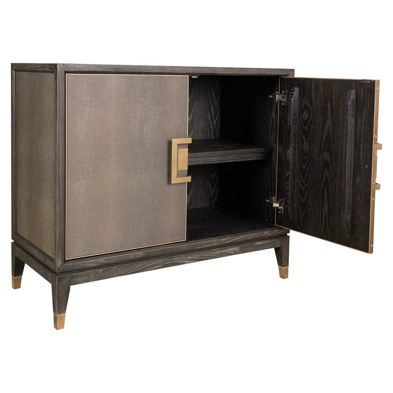 Richmond Interiors Bloomville Grey Shagreen & Black Oak Wood Gold Accents Sideboard