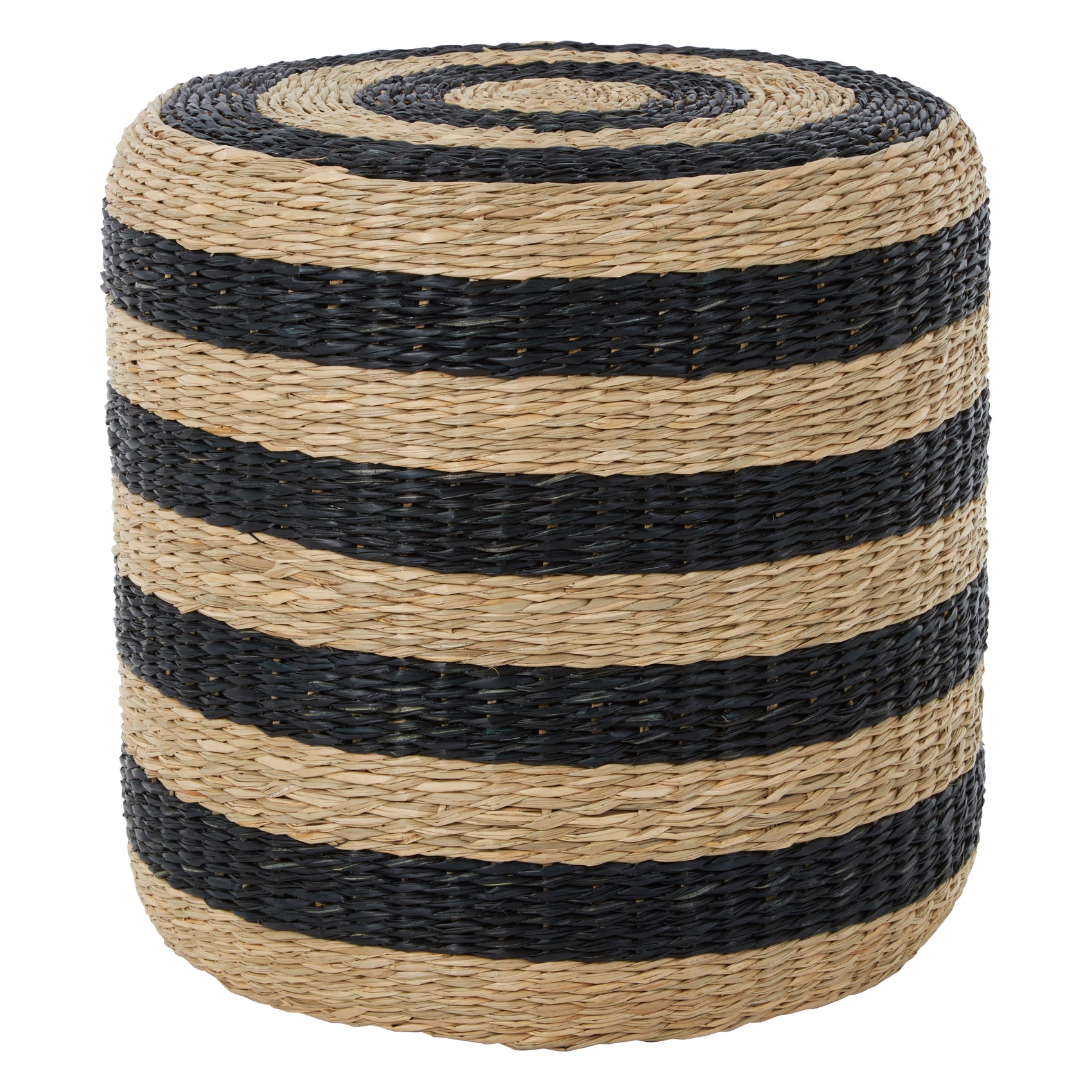 Hague Natural Seagrass & Black Stripes Round Pouffe