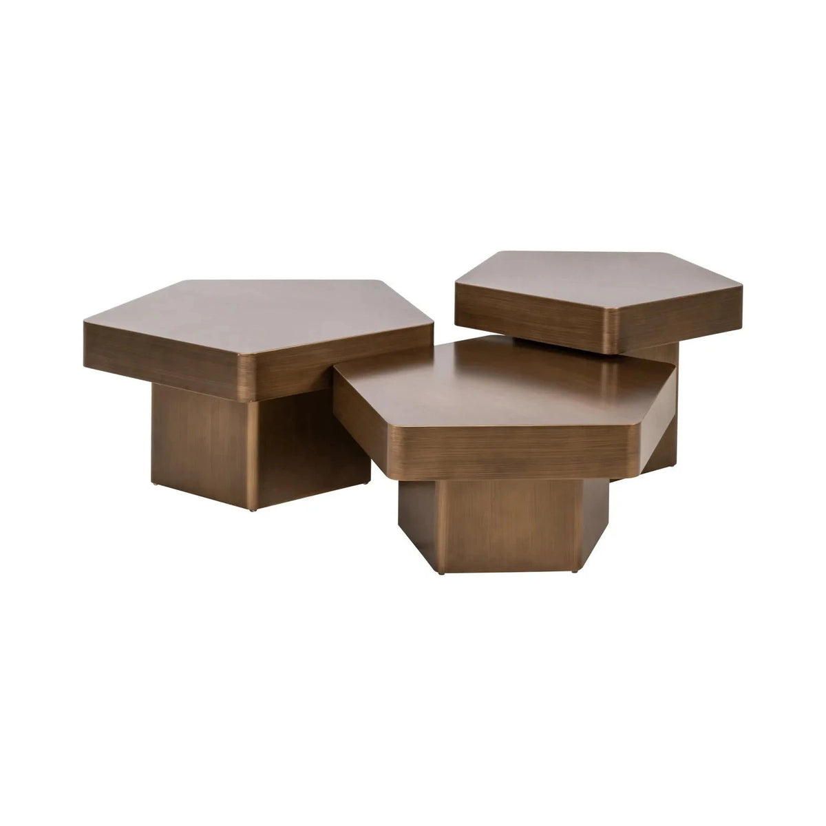 Set of 3 Richmond Interiors Hexa Brushed Gold Coffee Table Nest