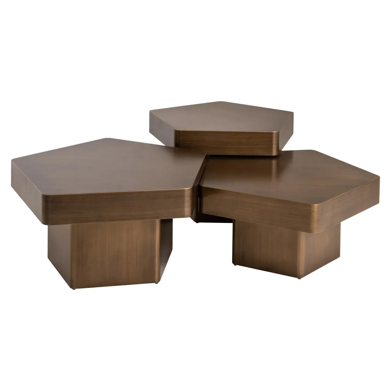 Set of 3 Richmond Interiors Hexa Brushed Gold Coffee Table