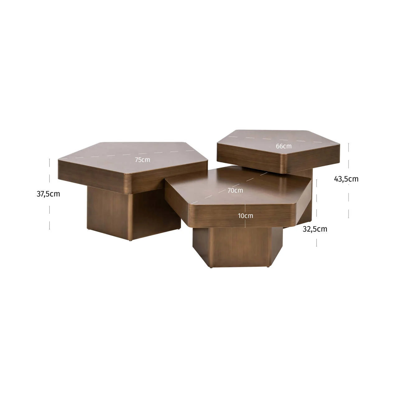 Set of 3 Richmond Interiors Hexa Brushed Gold Coffee Table