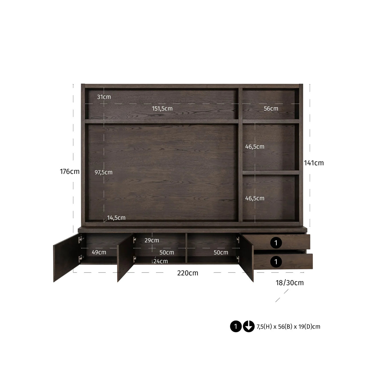 Richmond Interiors Lachance Brown Oak Wood Full Height TV Unit