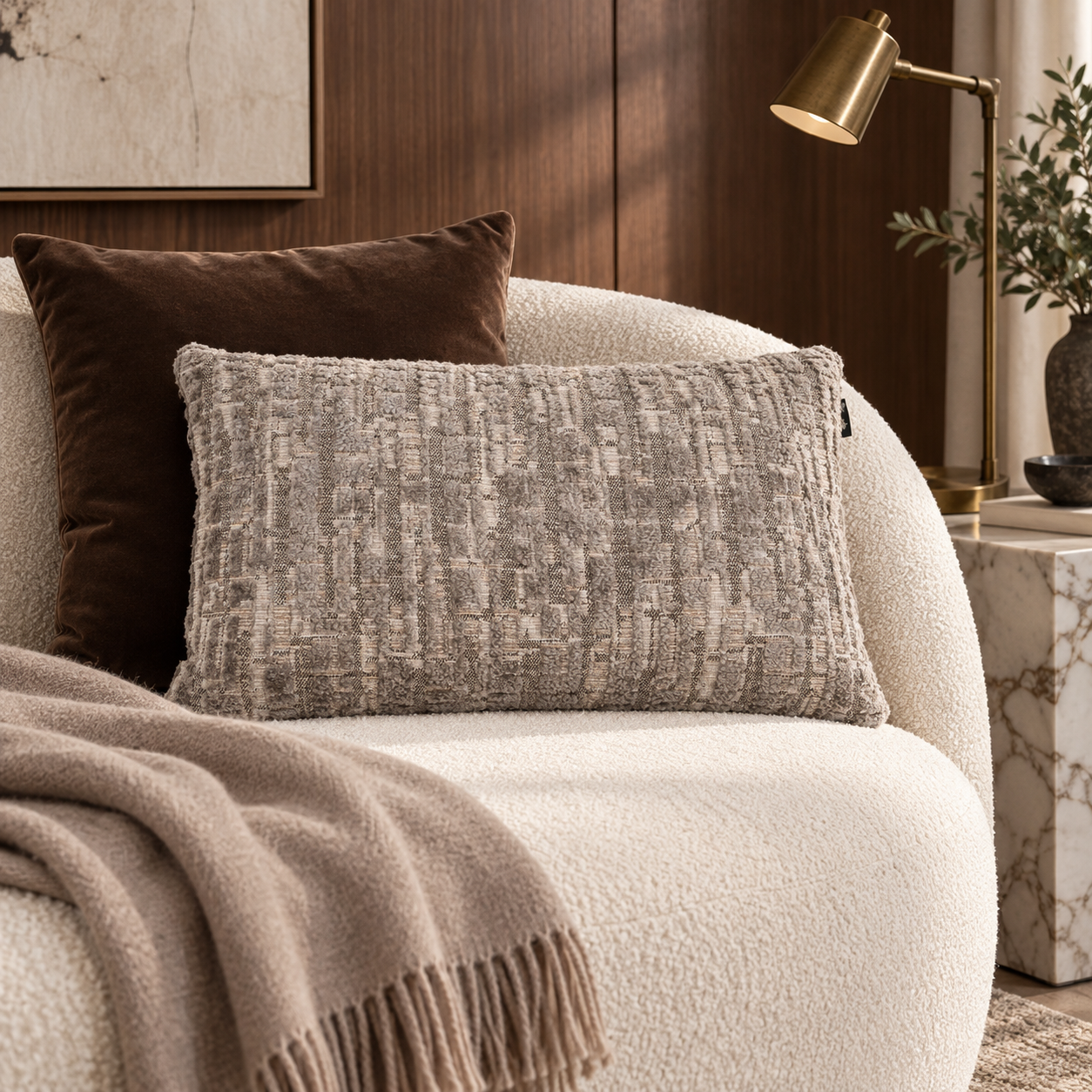 Richmond Interiors Olin Greige Cushion 40x60 luxury lifestyle image