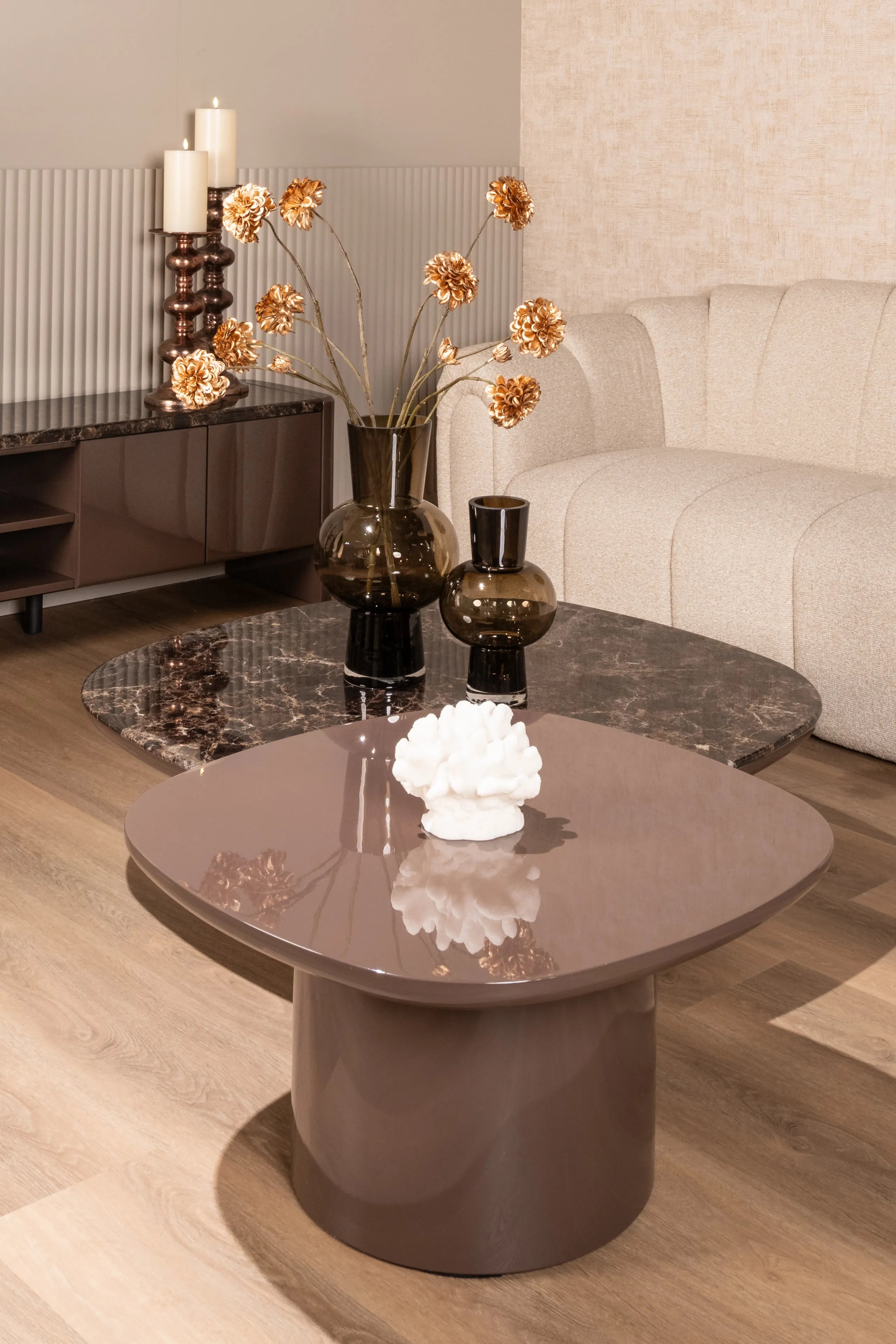 Richmond Interiors Almundi Chocolate Brown Faux Marble TV Unit
