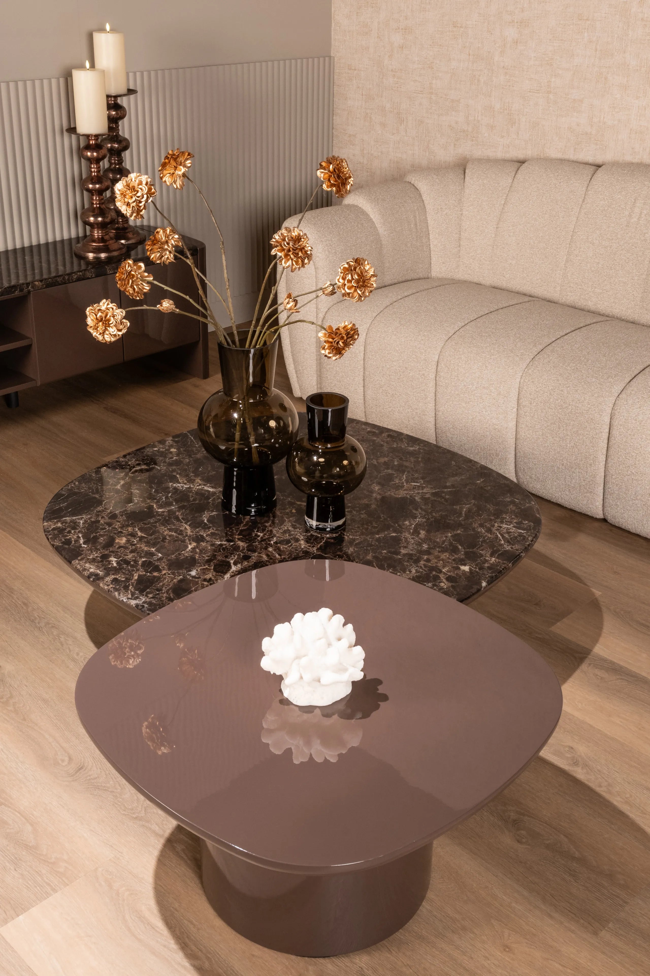 Richmond Interiors Almundi Chocolate Brown Faux Marble TV Unit