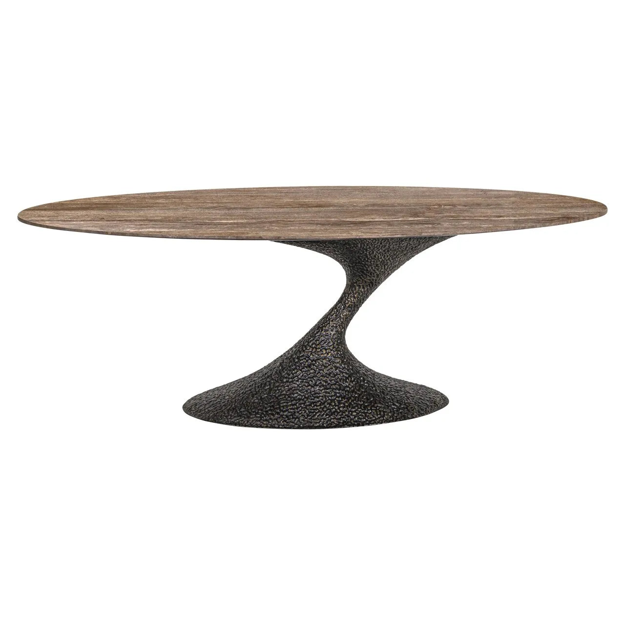 Richmond Interiors Russo Ash Brown Wood & Travertine Oval Dining Table 235cm