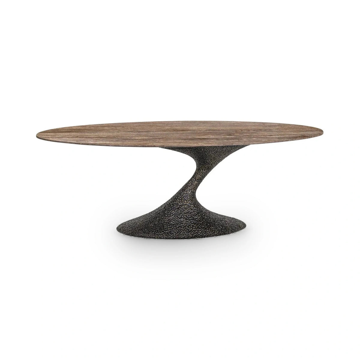 Richmond Interiors Russo Ash Brown Wood & Travertine Oval Dining Table 235cm