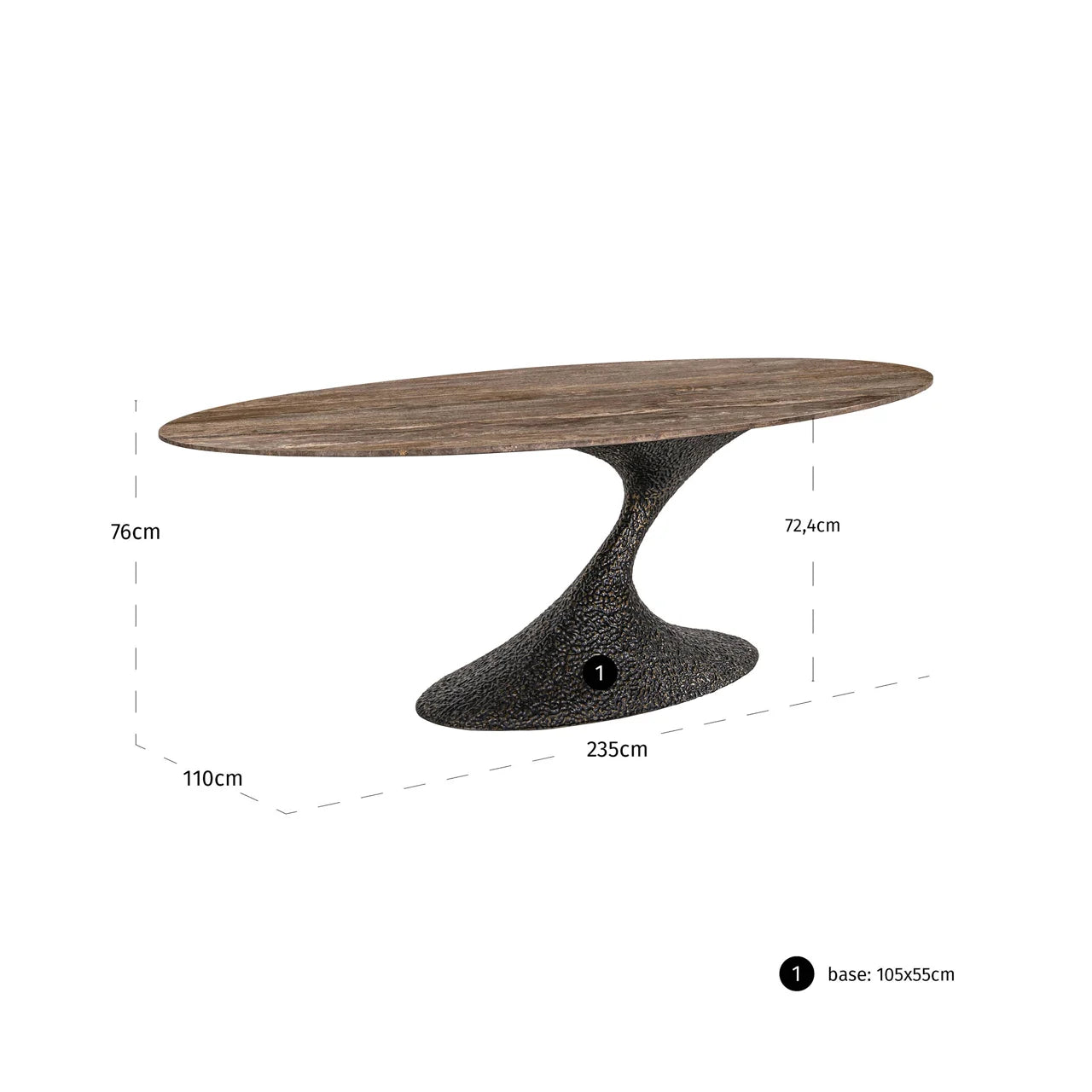 Richmond Interiors Russo Ash Brown Wood & Travertine Oval Dining Table 235cm