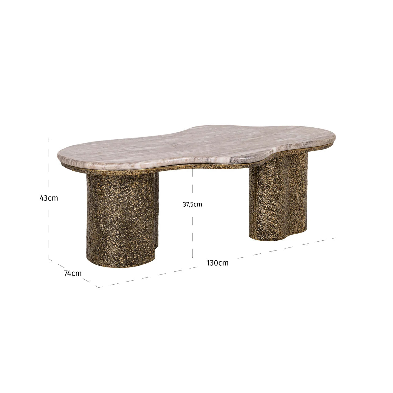 Richmond Interiors Abandos Antique Brass & Brown Marble Coffee Table