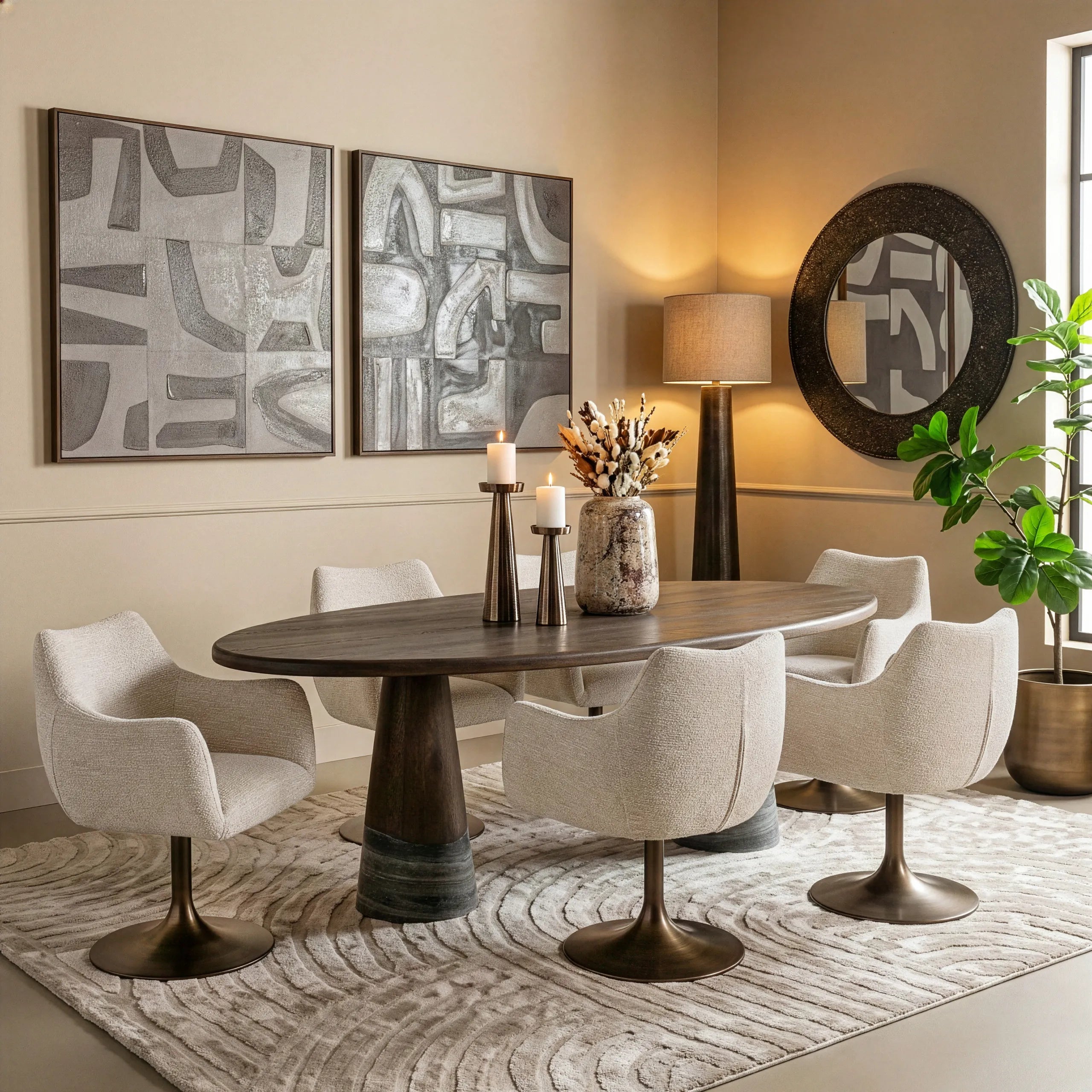 Richmond Interiors Harper Smoked Charcoal Morchana Marble & Oak Dining Table