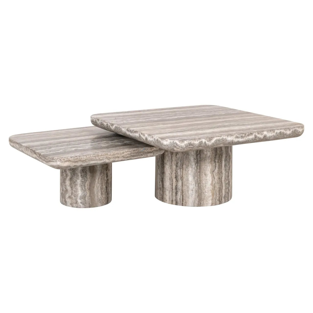Richmond Interiors Denizly Grey Faux Travertine Coffee Table Nest | Set Of 2