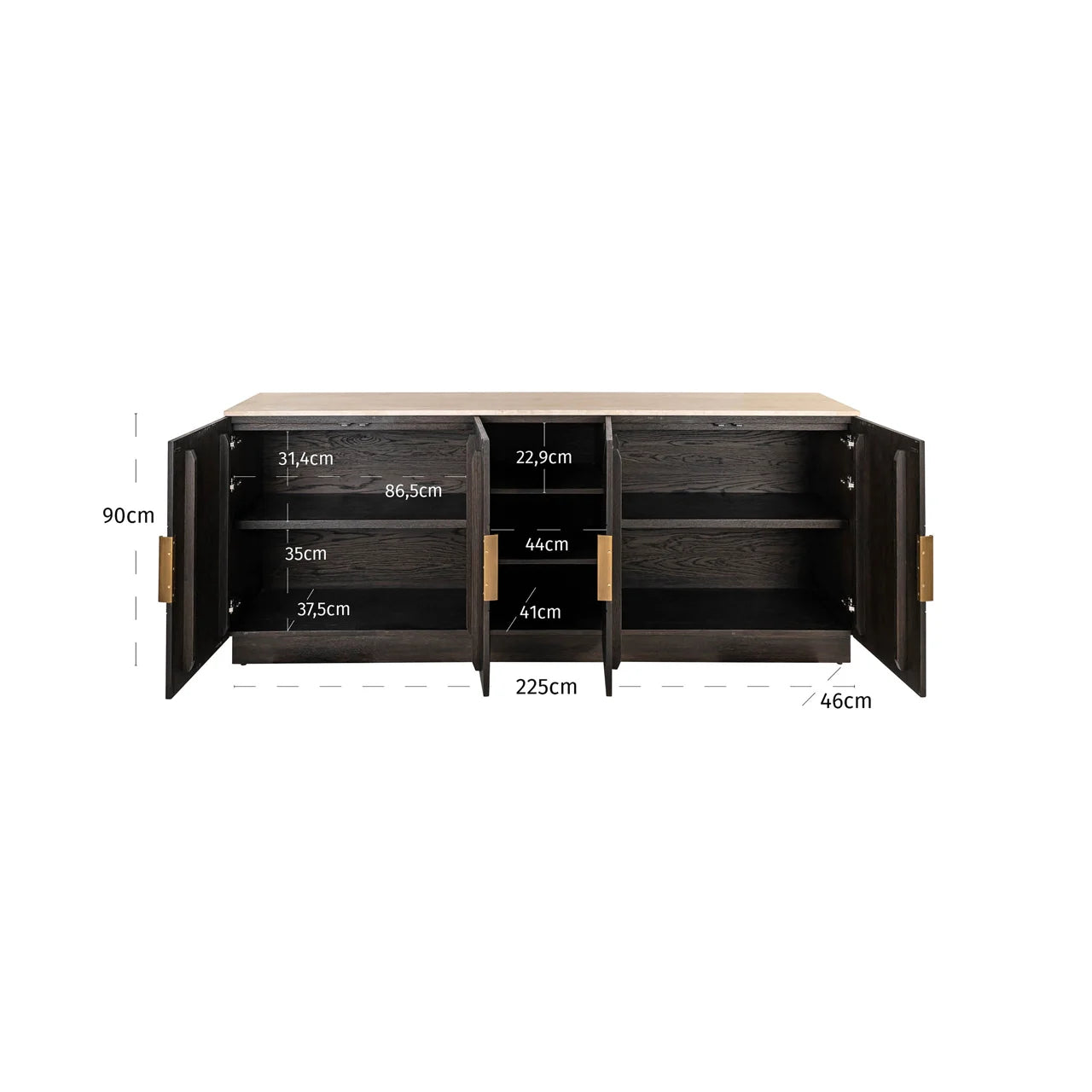 Richmond Interiors Claremont Brown Oak Wood & Travertine Sideboard