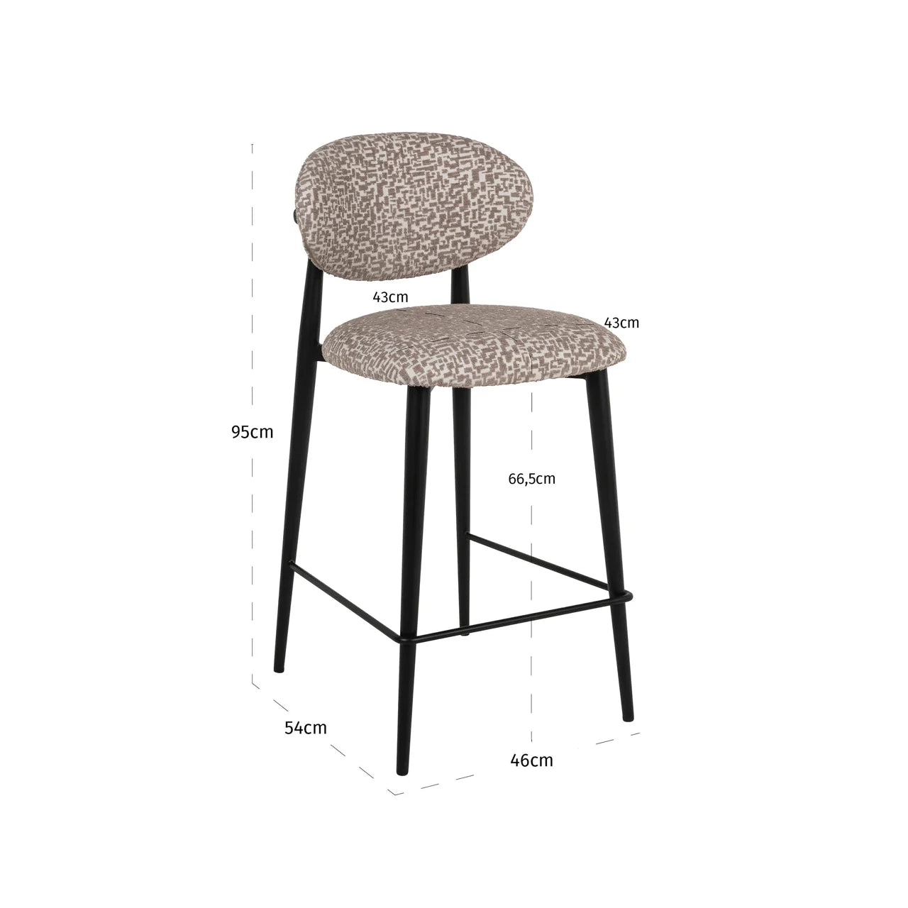 Richmond Interiors Dantes Taupe Natural Geo Fabric Counter Stool