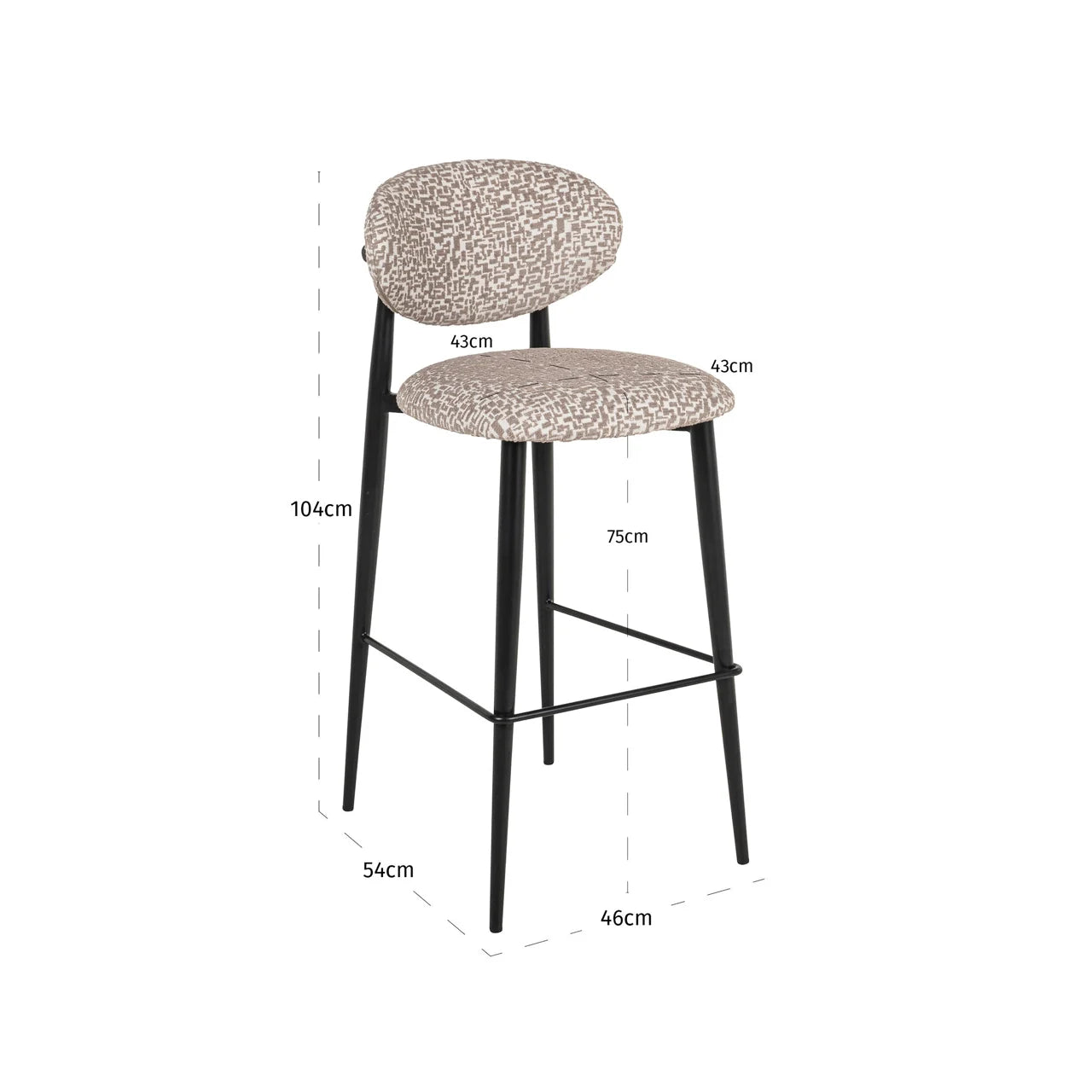 Richmond Interiors Dantes Taupe Natural Geo Fabric Bar Stool