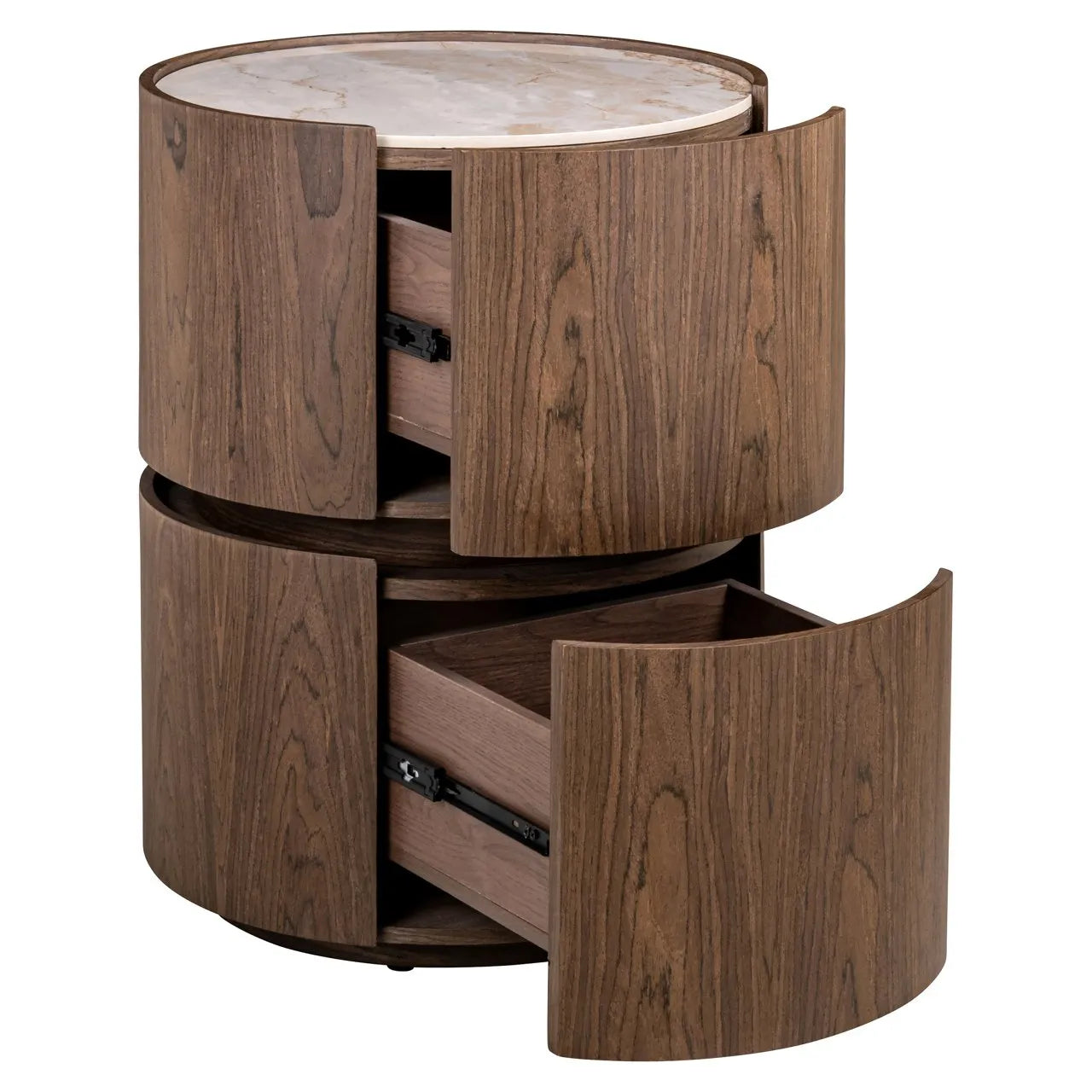 Richmond Interiors Ellery Brown Wood & Marble Round Bedside Table
