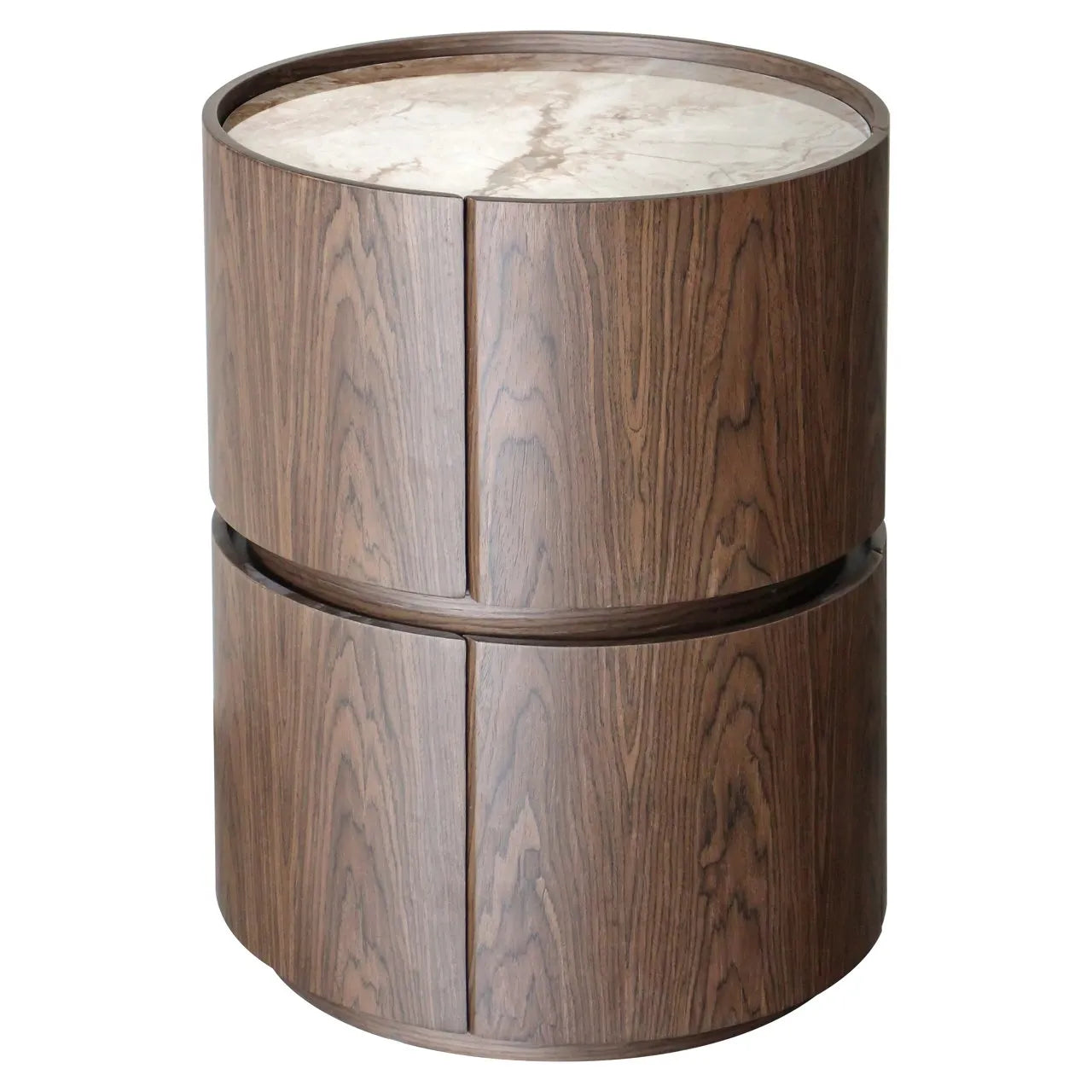 Richmond Interiors Ellery Brown Wood & Marble Round Bedside Table