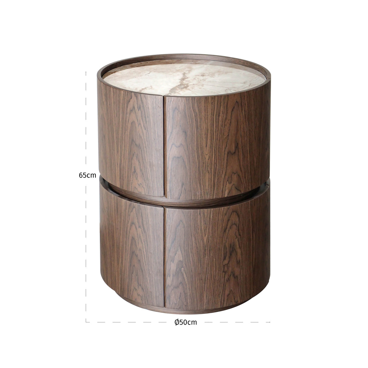 Richmond Interiors Ellery Brown Wood & Marble Round Bedside Table