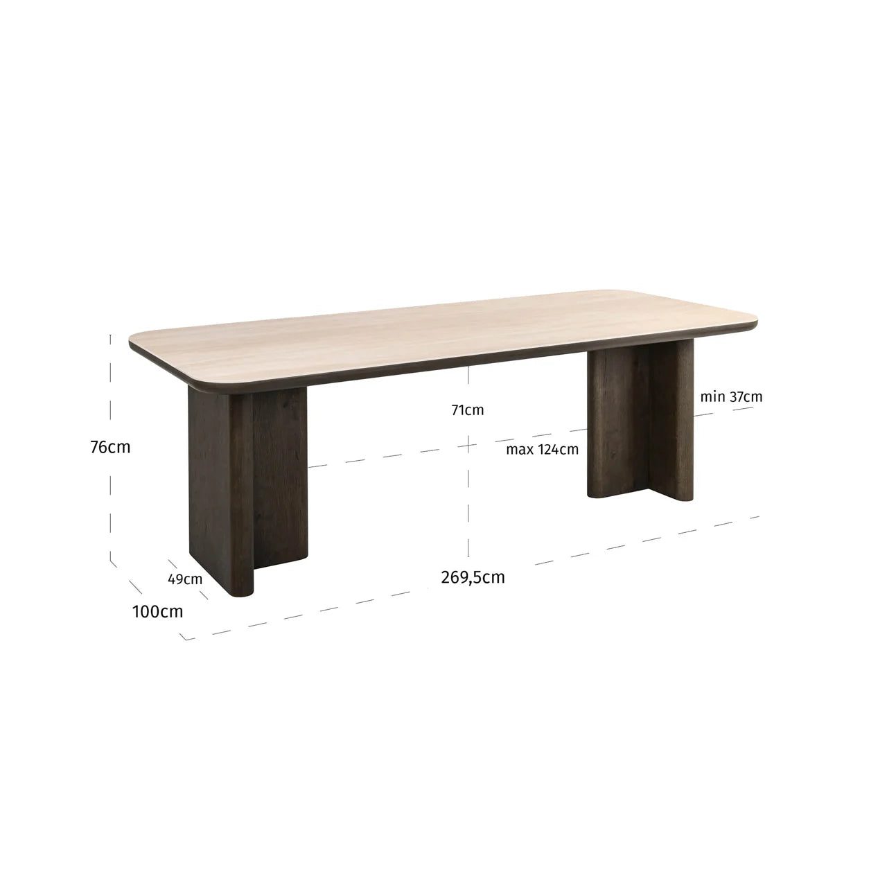 Richmond Interiors Nando Brown Oak Wood & Travertine Dining Table 270cm