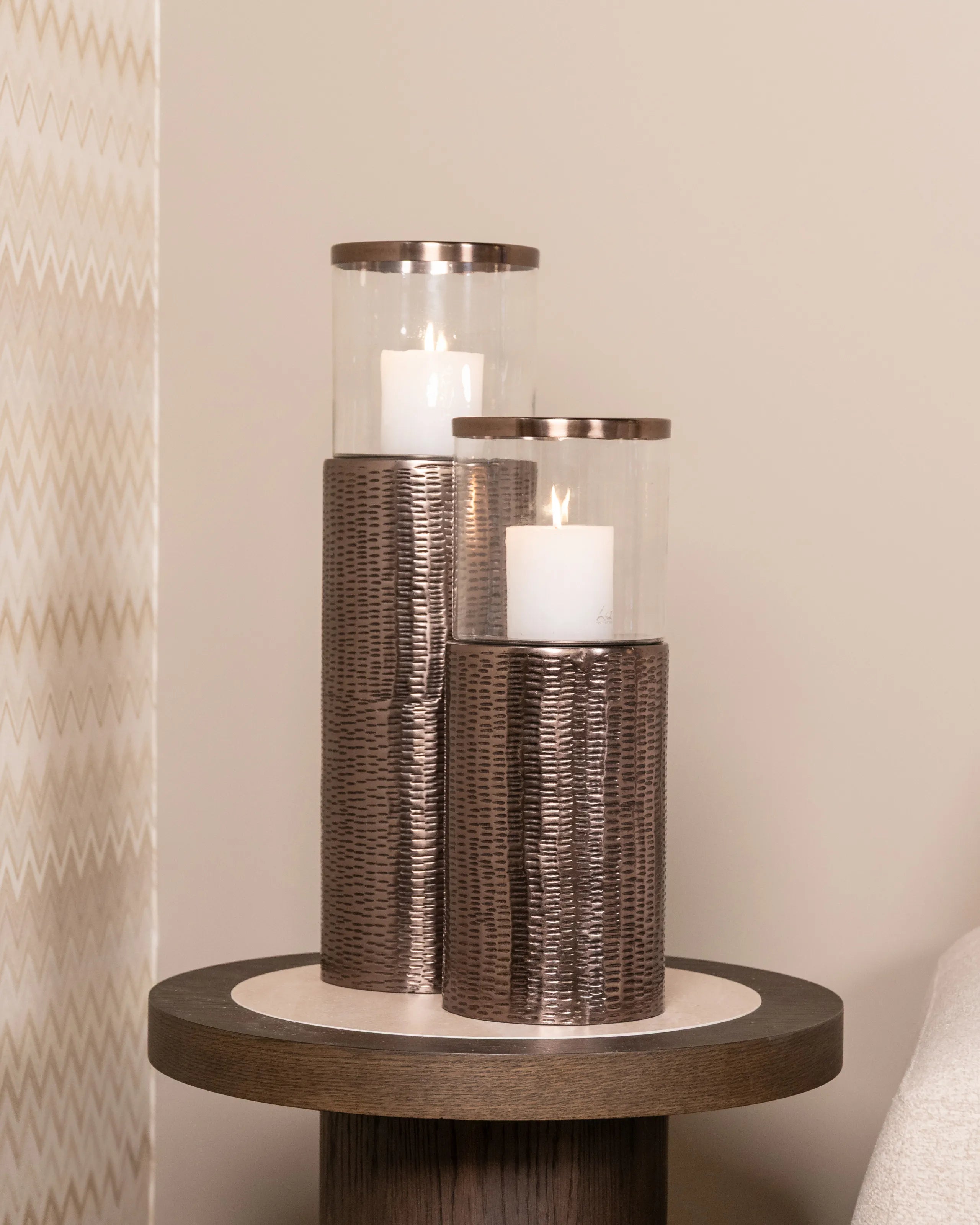 Richmond Interiors Faylen Bronze Glass Hurricane Candle Holder Large