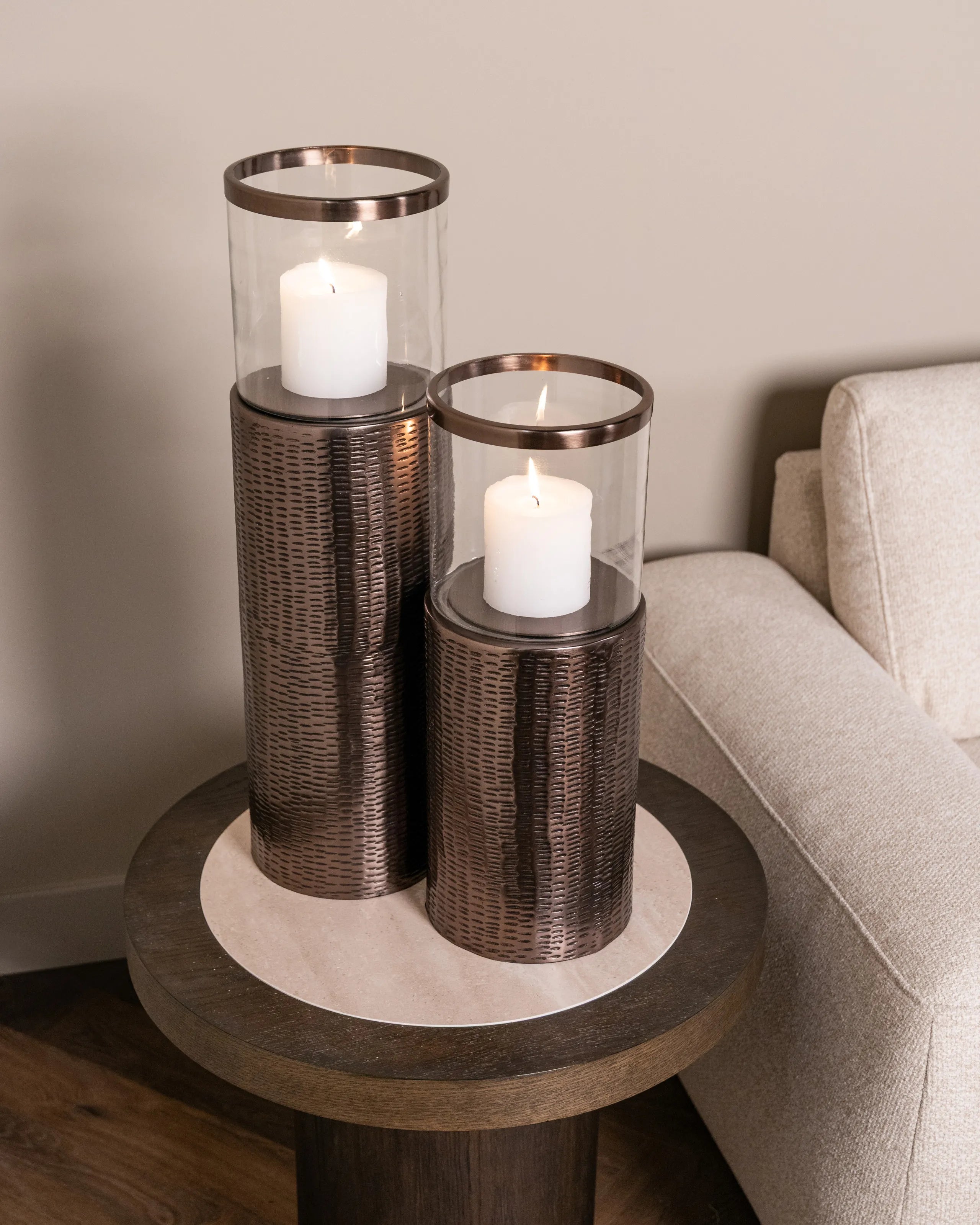 Richmond Interiors Faylen Bronze Glass Hurricane Candle Holder Large