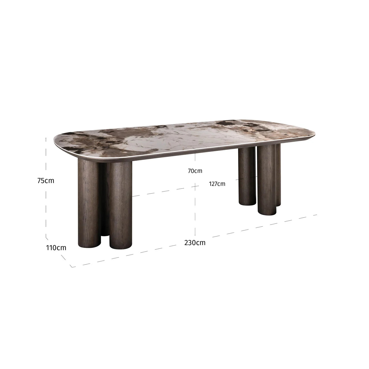 Richmond Interiors Langford Brown Oak Wood & Ceramic Top Dining Table 230cm
