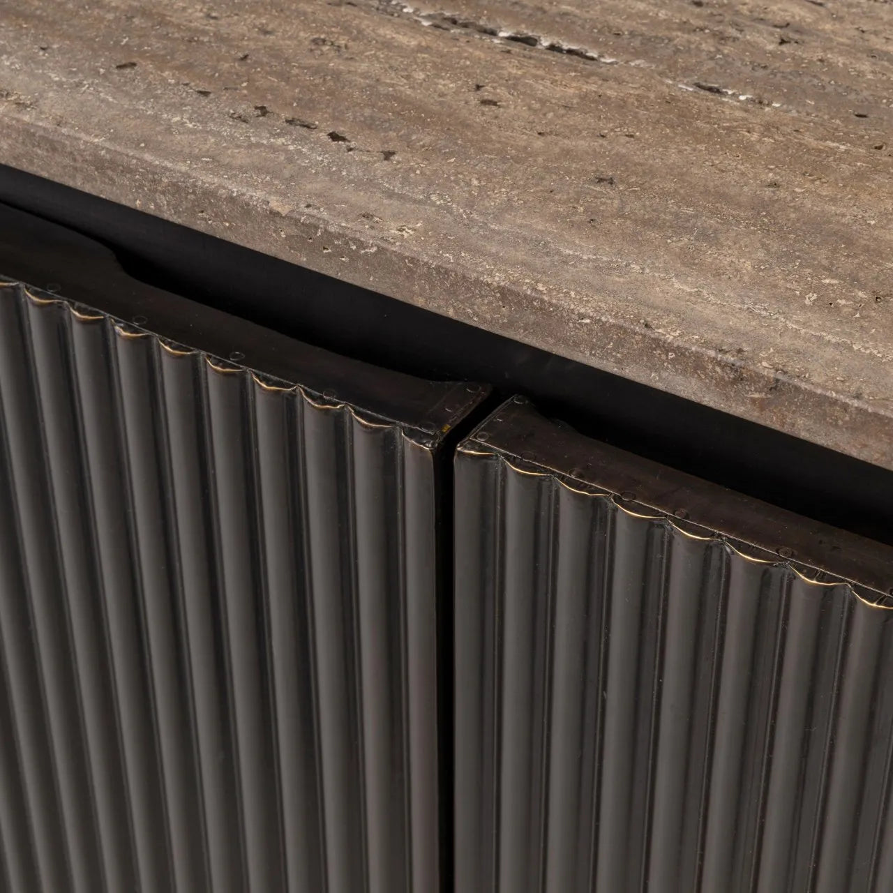 Richmond Interiors Russo Ash Brown Wood & Travertine Sideboard